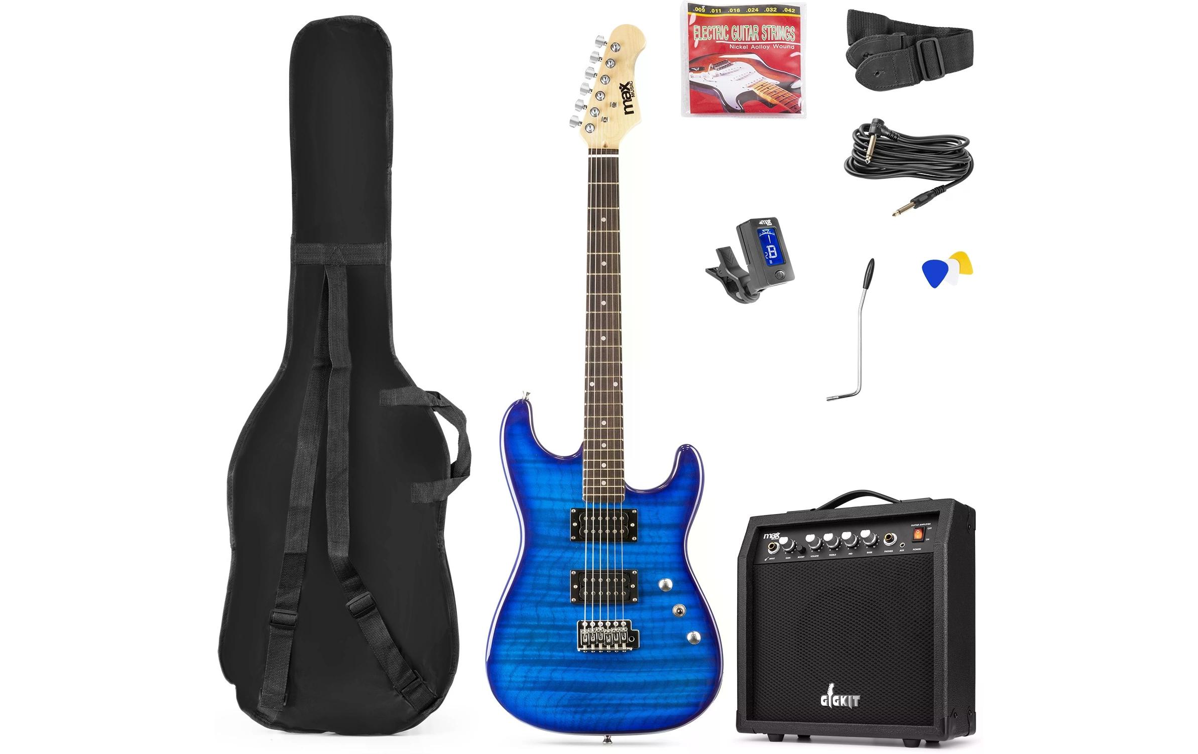 MAX Guitare électrique GigKit Quilted Style bleu