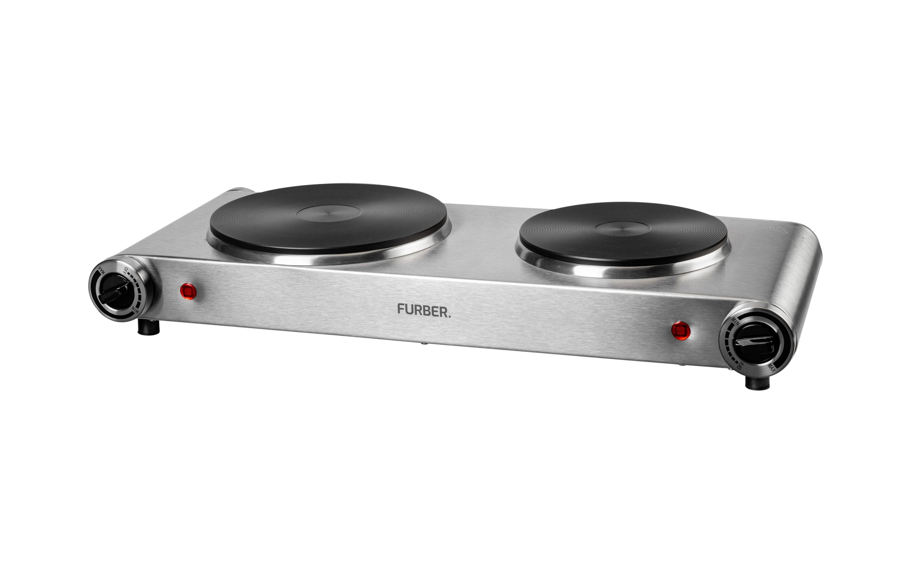 URBER Plaque de cuisson double argent, 1500 W / 1000 W