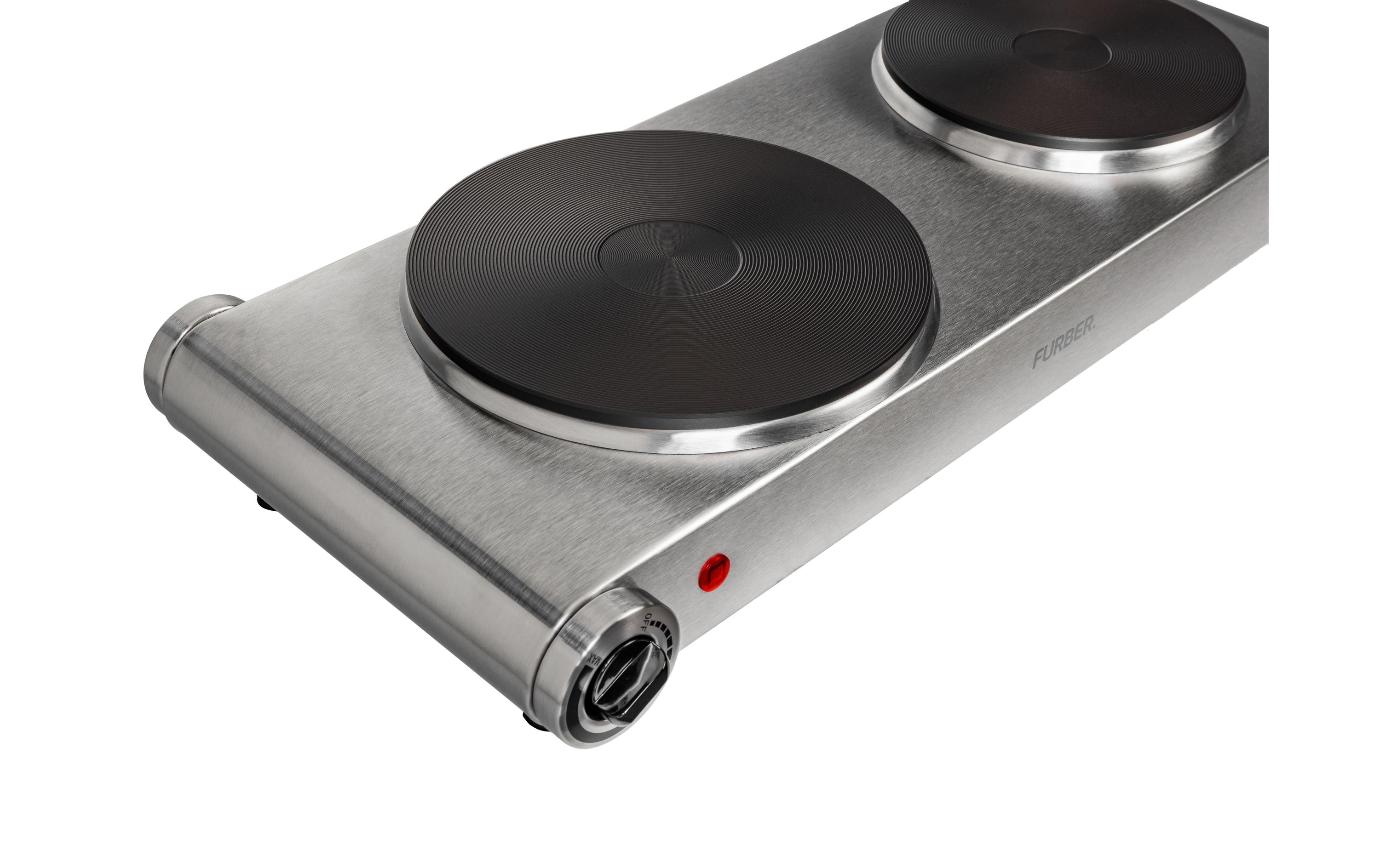 URBER Plaque de cuisson double argent, 1500 W / 1000 W