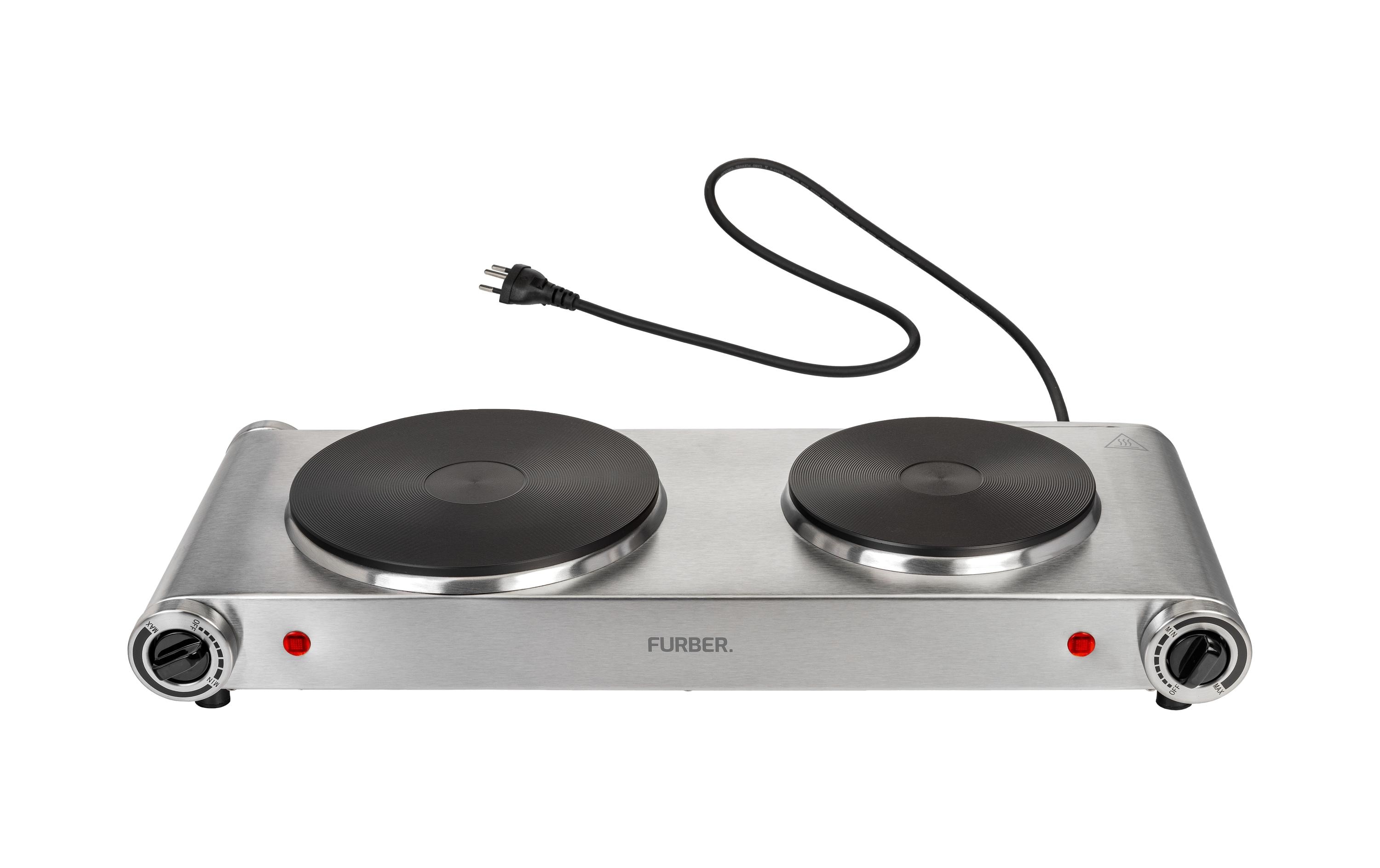 URBER Plaque de cuisson double argent, 1500 W / 1000 W