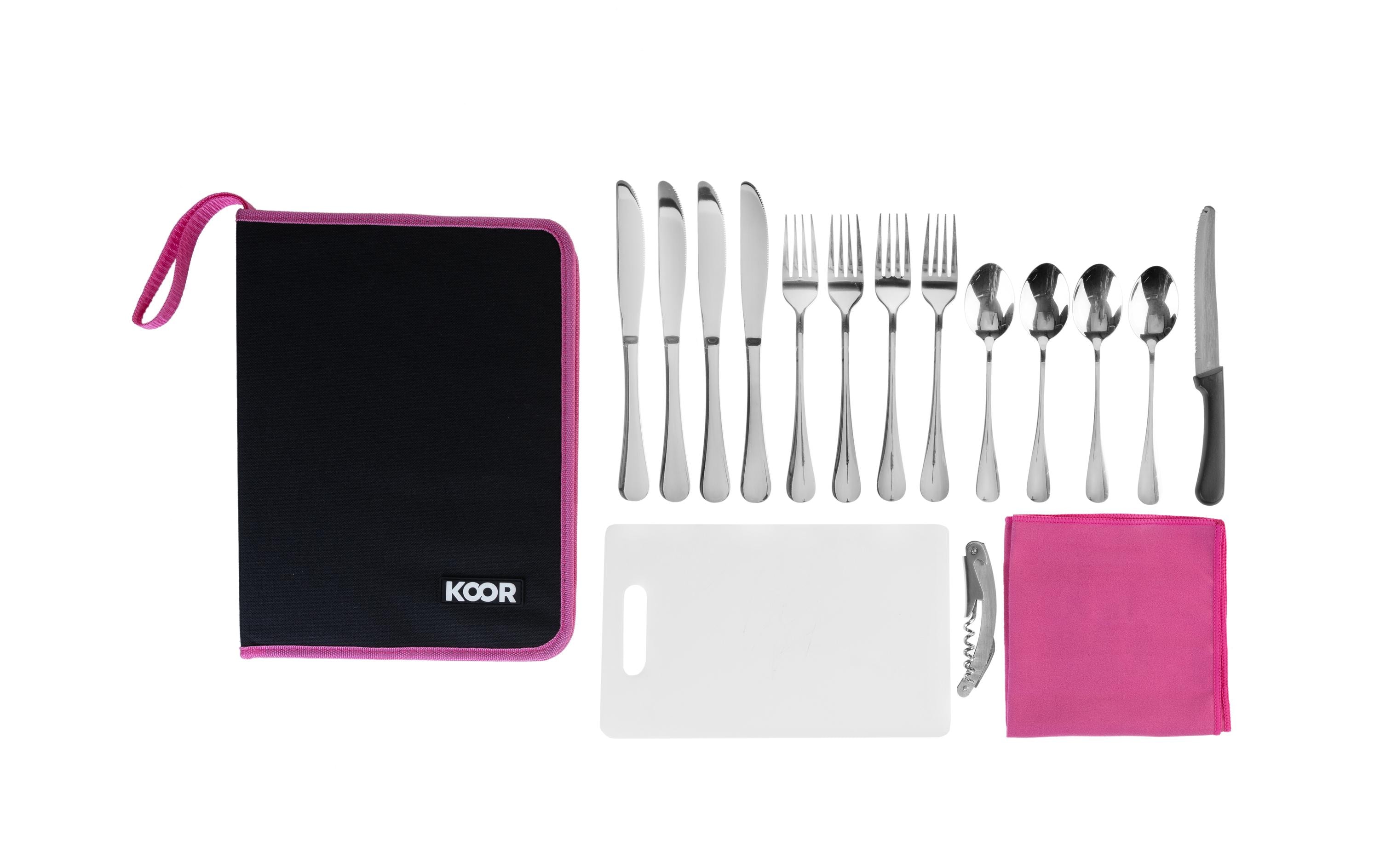 KOOR Kits de couverts de camping 4 personnes, Rosa