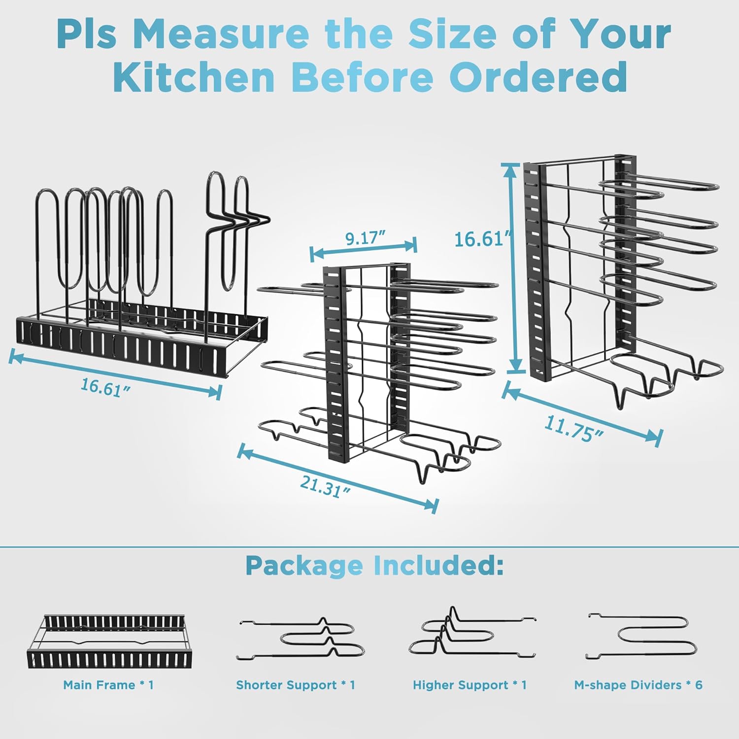 ORDORA Pots and Pans Organizer for Cabinet 16.61 Height, 8 Tier Pot Organizers Rack with 3 DIY Methods