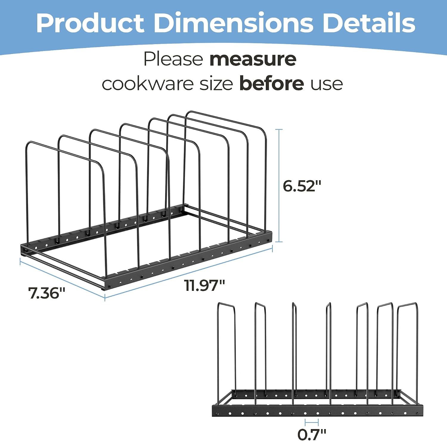 Metal Bakewar2 Pack Cutting Board Holder Stand Organizer Rack for Cabinet, 7 Slot Adjustable Dividers Baking Sheet Organizer for Counterop, Chopping Board Holder for Cookie Sheet, Baking Tray and Thin Panse Organizer Rack
