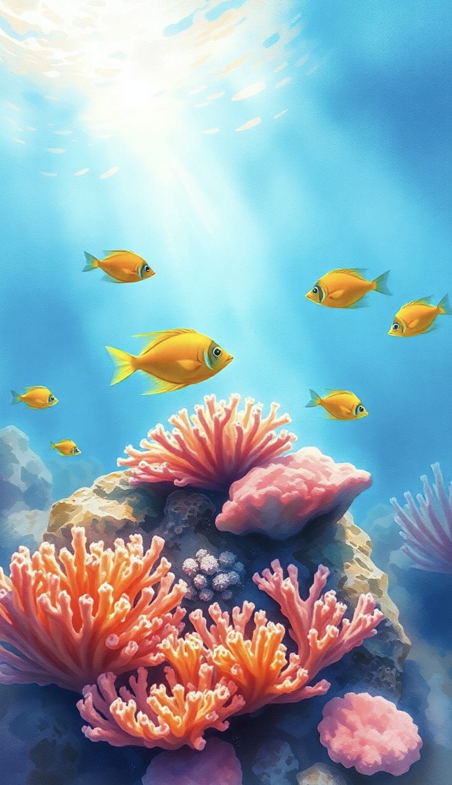 Golden Glimmers: A Coral Reef Symphony