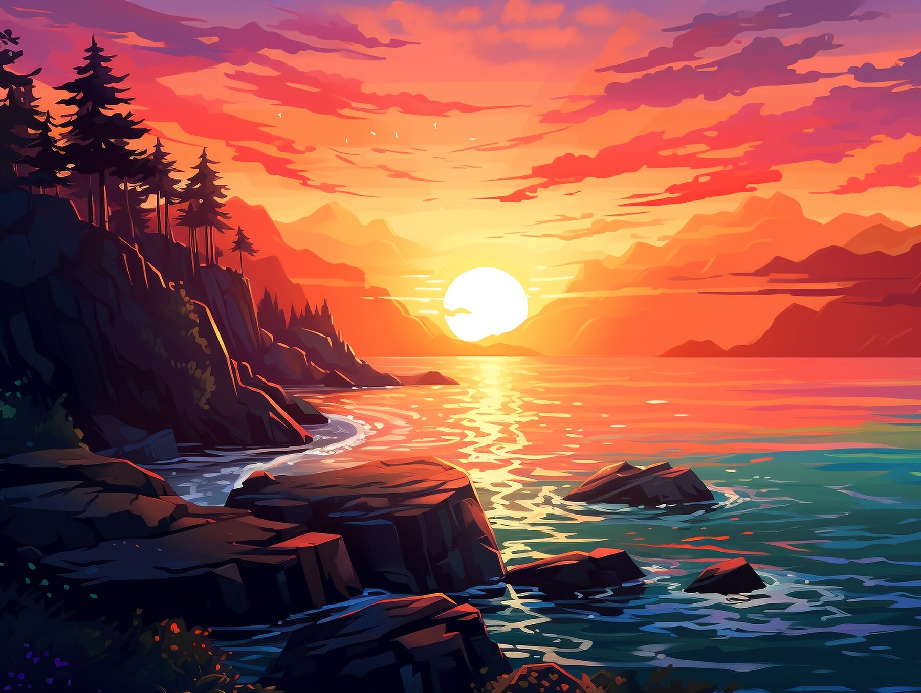Crimson Shore: A Sunset's Fiery Embrace