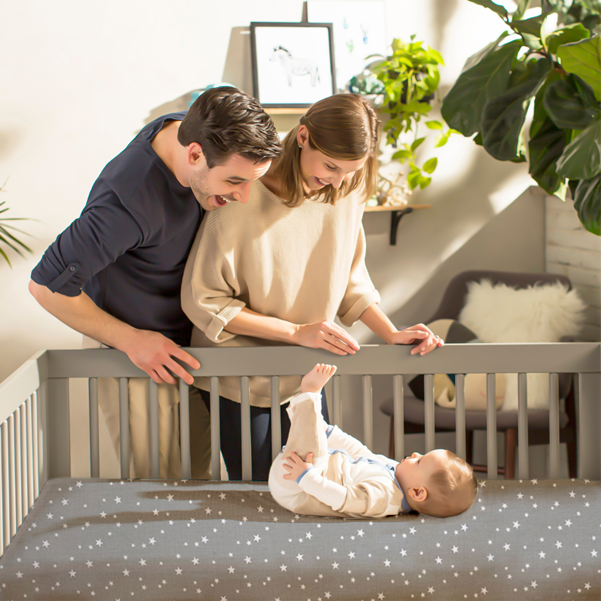 Lilly Belly Pack of 2 100% Organic Cotton GOTS Cert. Simple Crib Sheets 90x55cm, 60X120cm,70x140cm (Star)