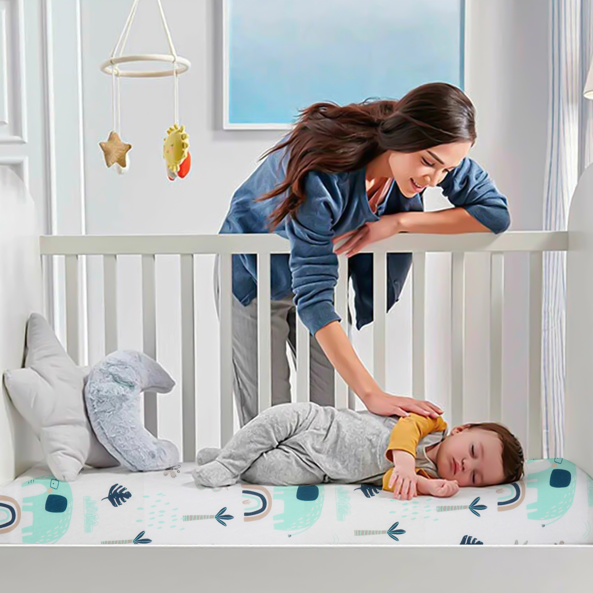 Lilly Belly Pack of 3  Organic Cotton GOTS Fitted Cot Sheets 2+1 Waterproof Protector 90x55 cm, 60x120 cm, 140x70 cm (Jungle)