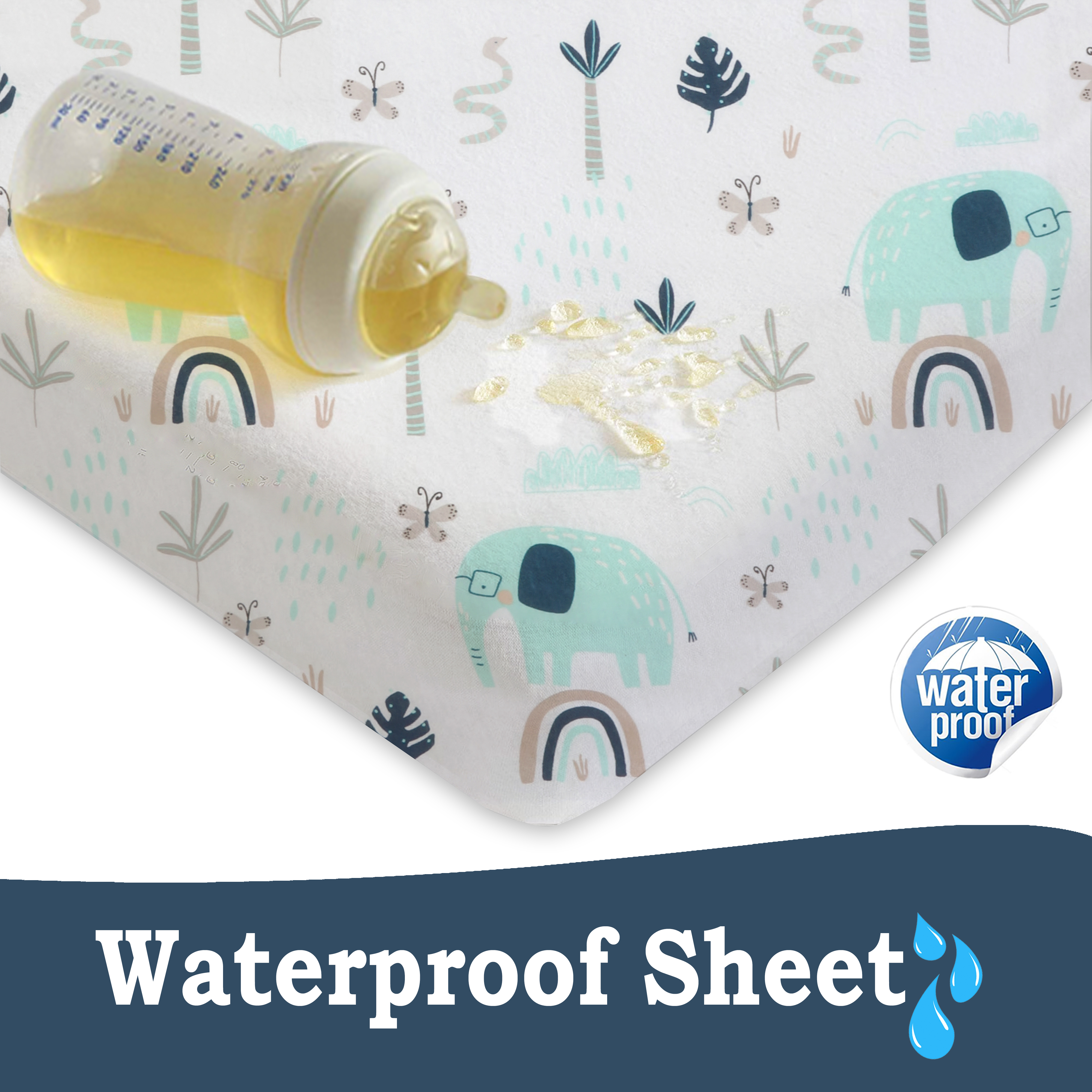 Lilly Belly Pack of 2 Organic Cotton GOTS Waterproof Crib Sheets 90x55 cm, 60x120 cm, 70x140 cm (Jungle)