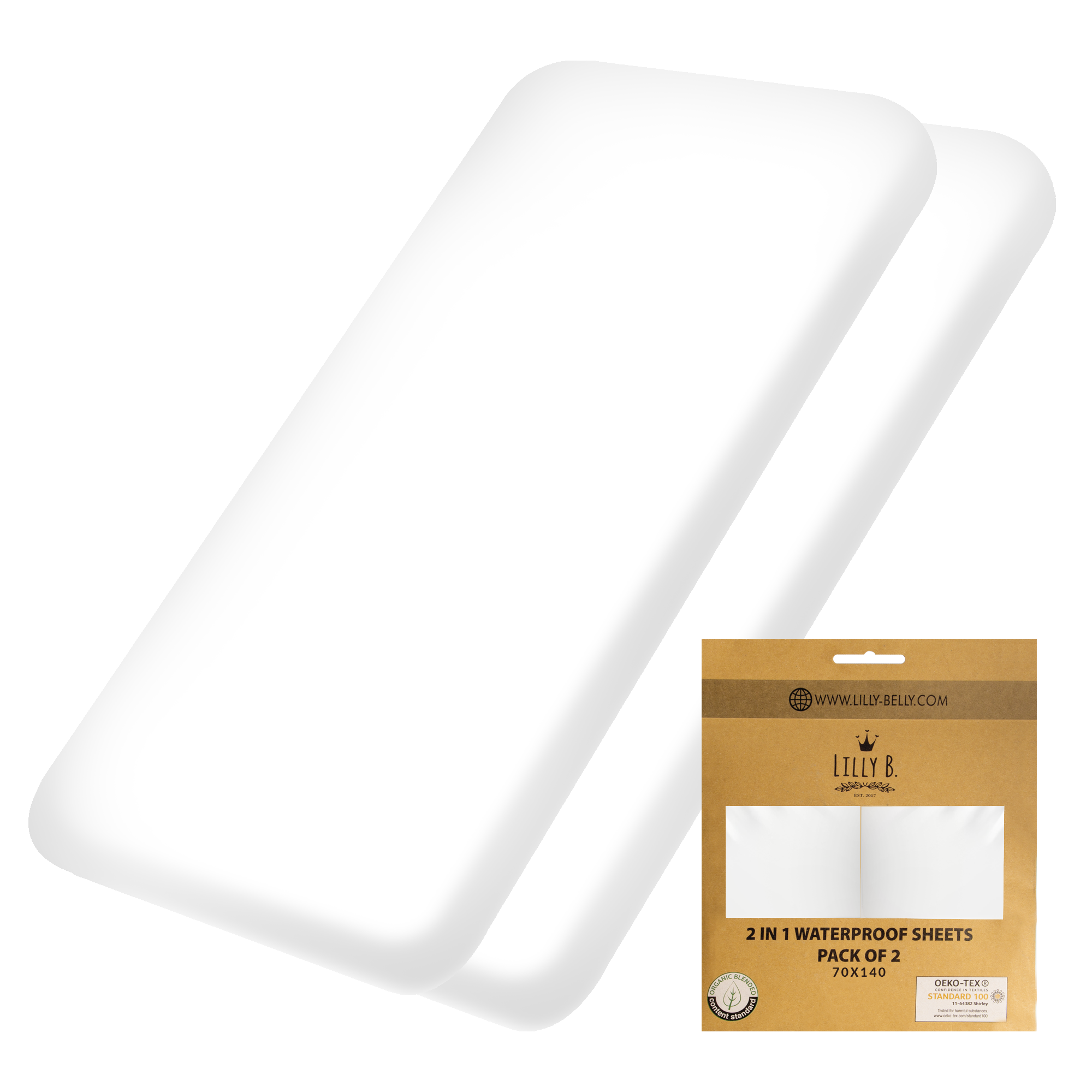 Lilly Belly Pack of 2 Crib Sheets 100% Organic Cotton GOTS Cert. 90x55 cm,60x120 cm, 70x140 cm