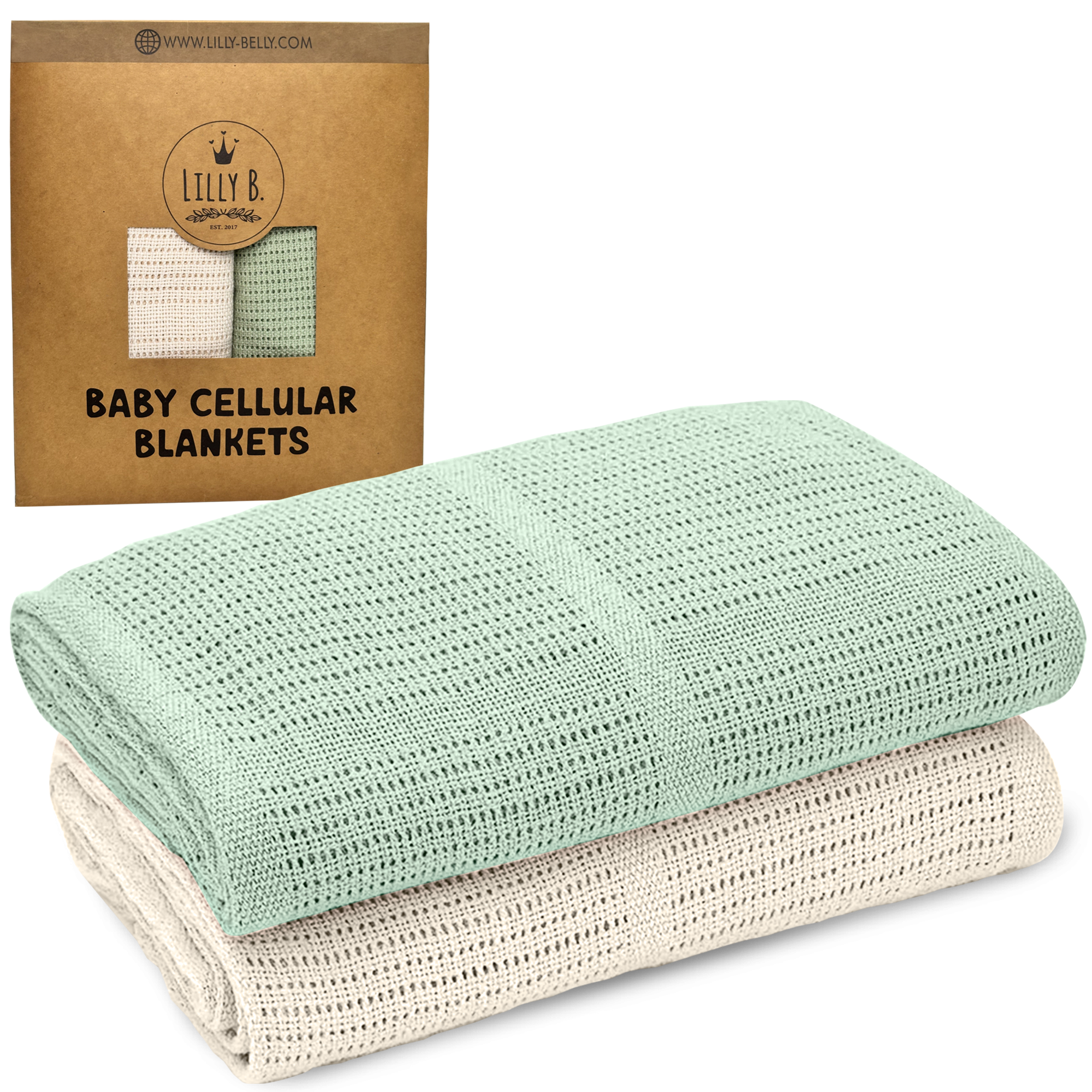 Pack of 2 Pure 100% Organic Cotton Baby Blankets, Baby Cellular Blankets 70 x 90 cm
