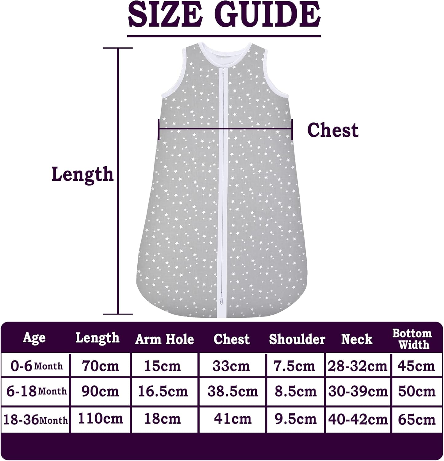 Lilly B. Unisex 2.5 tog Baby Sleeping Bags 0-6, 6-18,18-36 Months for All Seasons 100% Cotton Material Soft, (Pack of 2)