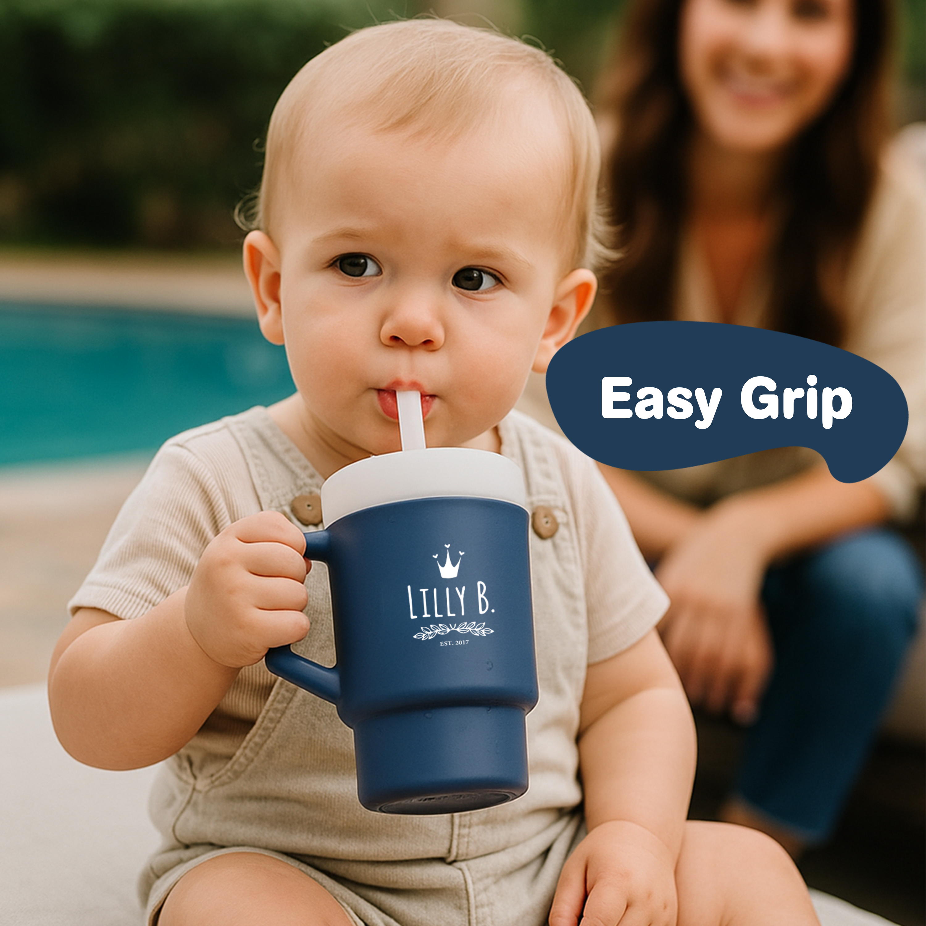 Lilly Belly  Silicone Sippy Cup – BPA-Free Baby Cup Safe for Toddlers – Baby Straw Cup with Handle 8oz (250ml) – Pink – Blue – Green – Ivory