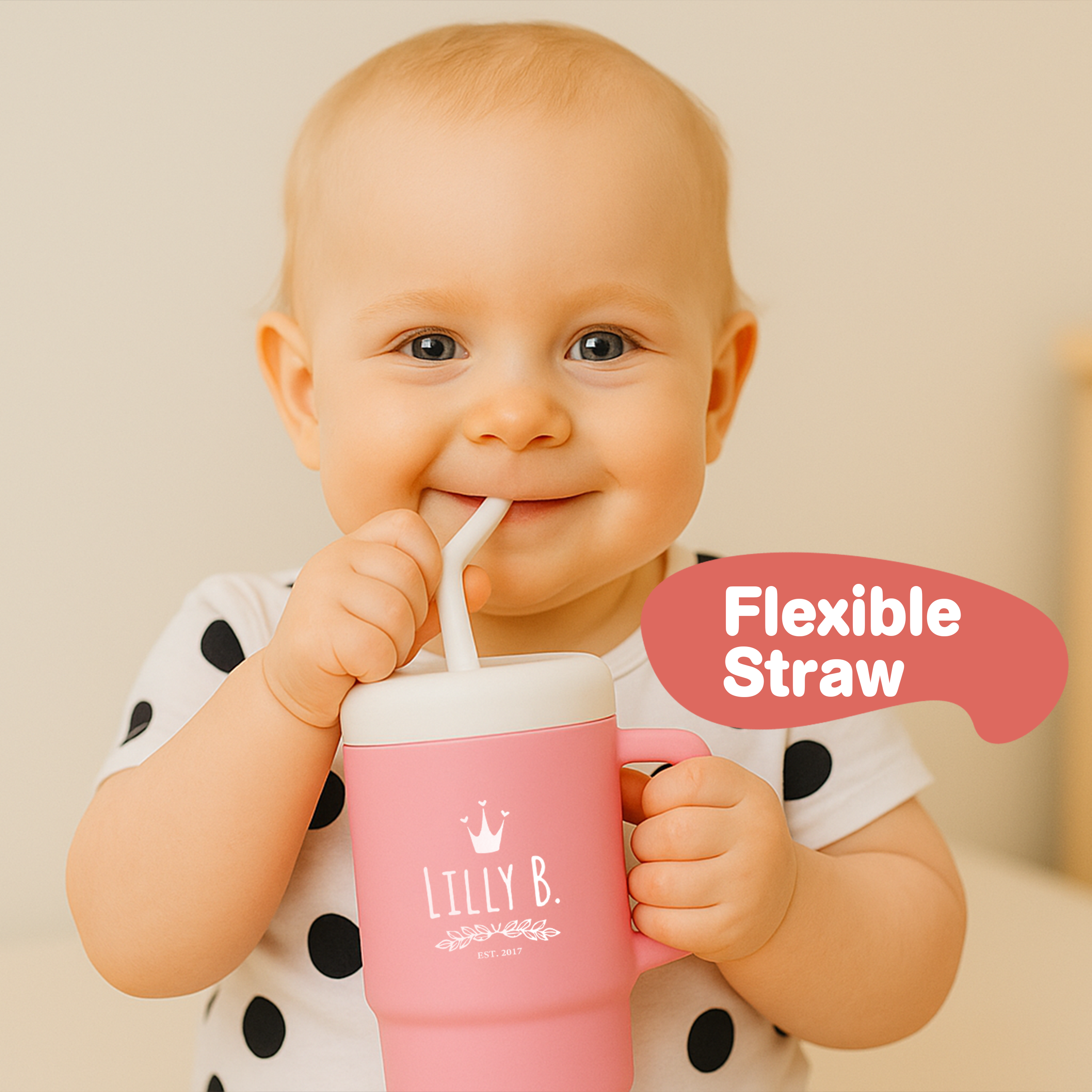 Lilly Belly  Silicone Sippy Cup – BPA-Free Baby Cup Safe for Toddlers – Baby Straw Cup with Handle 8oz (250ml) – Pink – Blue – Green – Ivory
