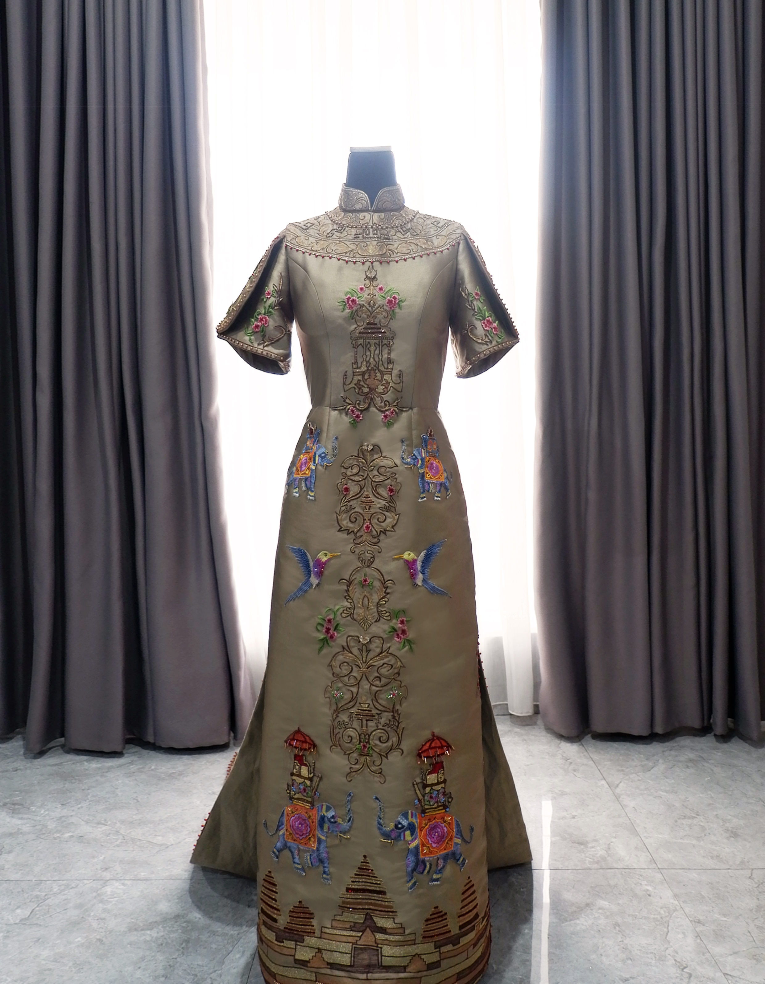 CC004- Copper-hued Thai Elephant Cheongsam