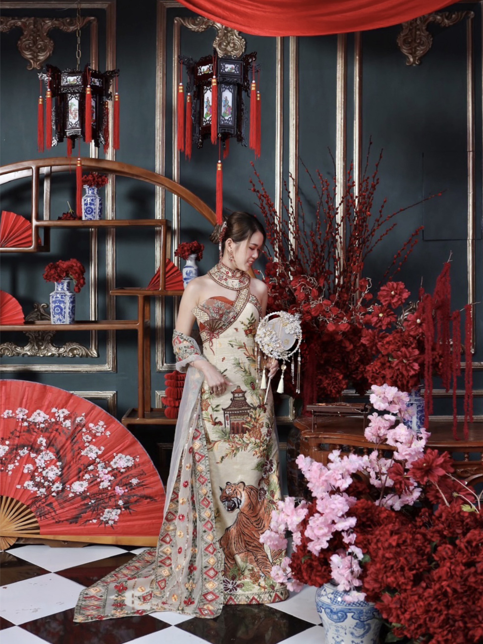 CC011- Assymetrical Gold Tiger Cheongsam