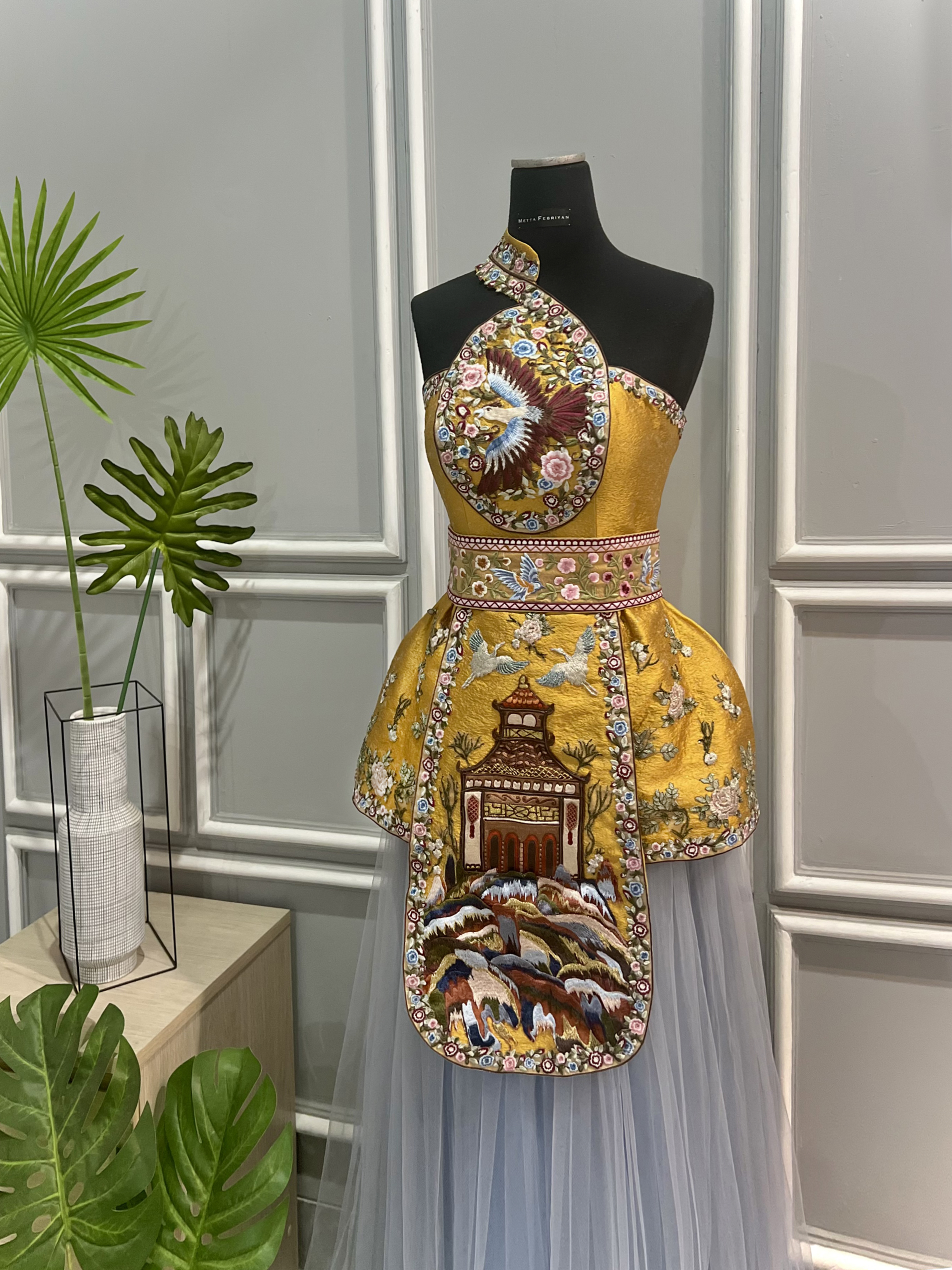 CC013- Colorblock Cheongsam in Regal Gold and Pastel Skirt