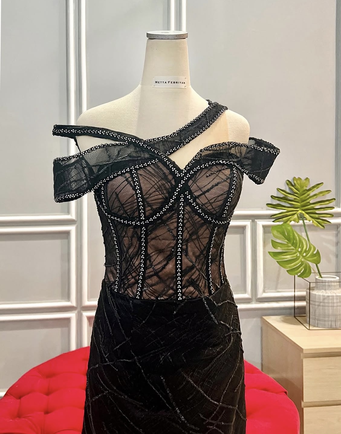 GC002- Assymetrical Black Evening Gown