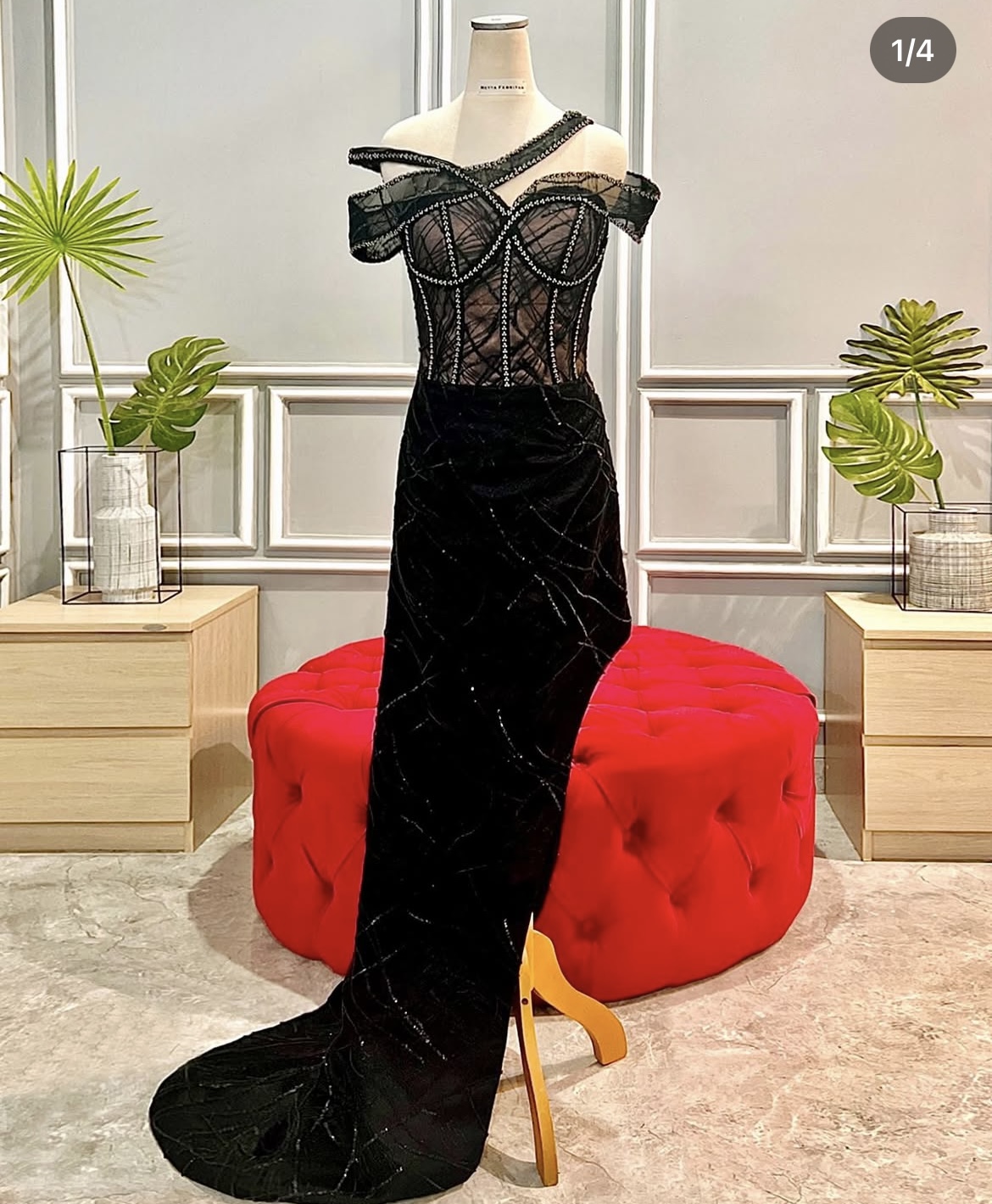 GC002- Assymetrical Black Evening Gown