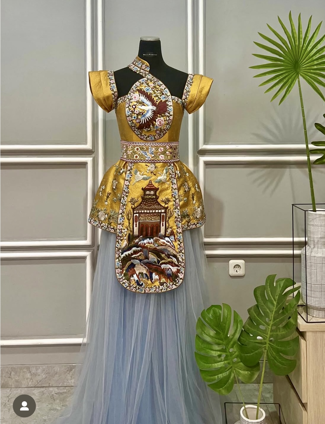CC013- Colorblock Cheongsam in Regal Gold and Pastel Skirt