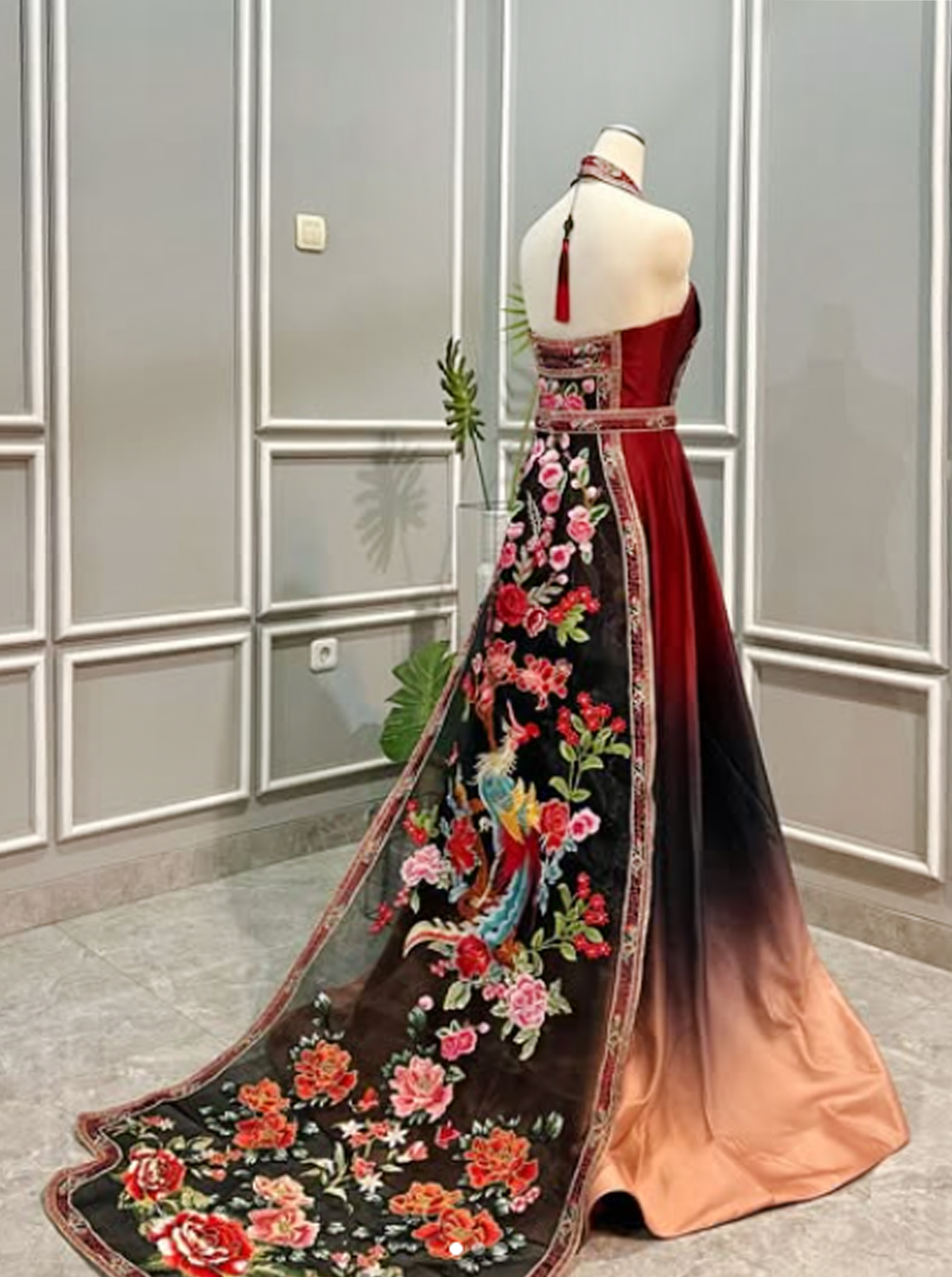 CC018- Bold and vibrant tricolor ombre cheongsam