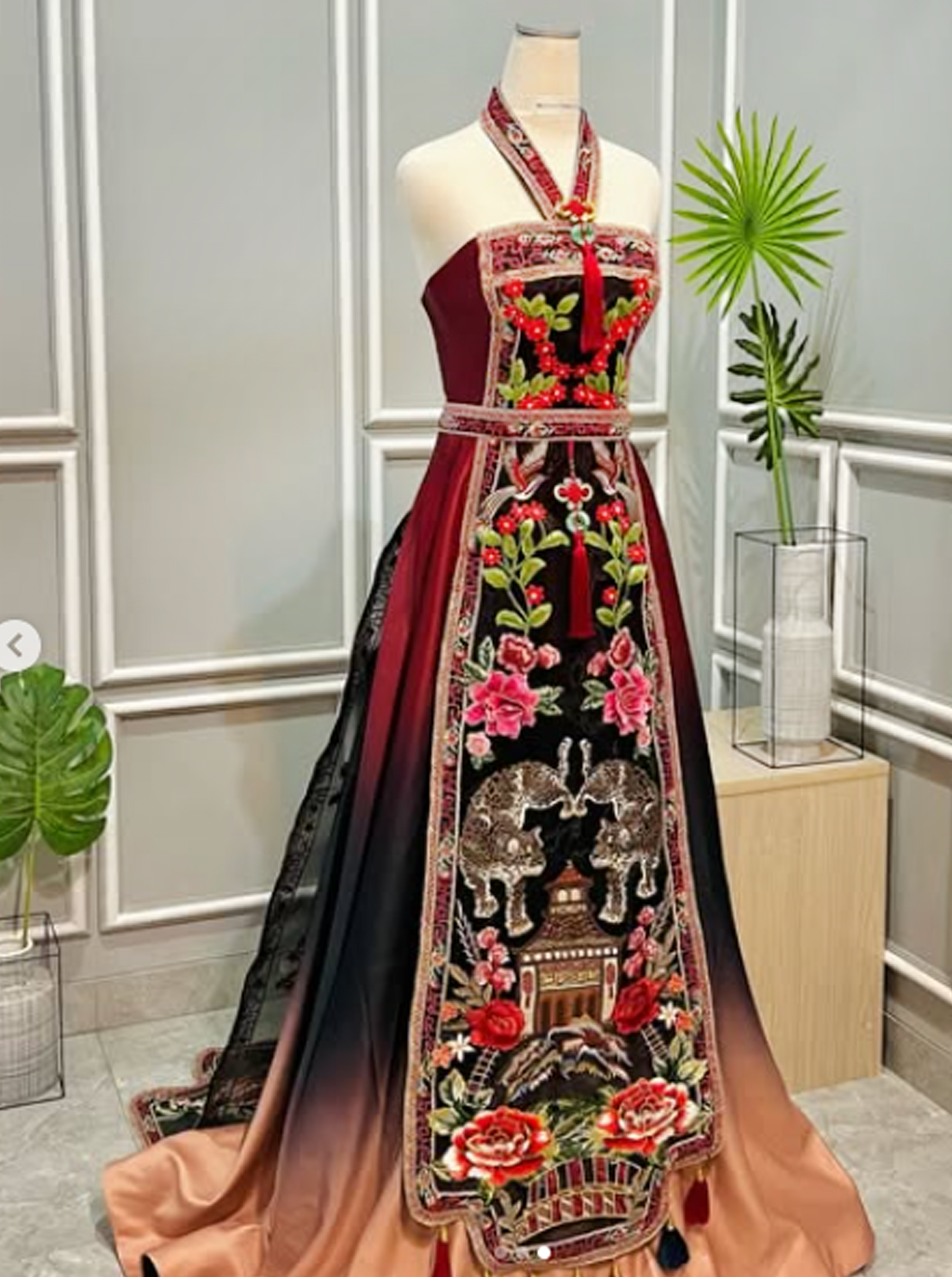 CC018- Bold and vibrant tricolor ombre cheongsam