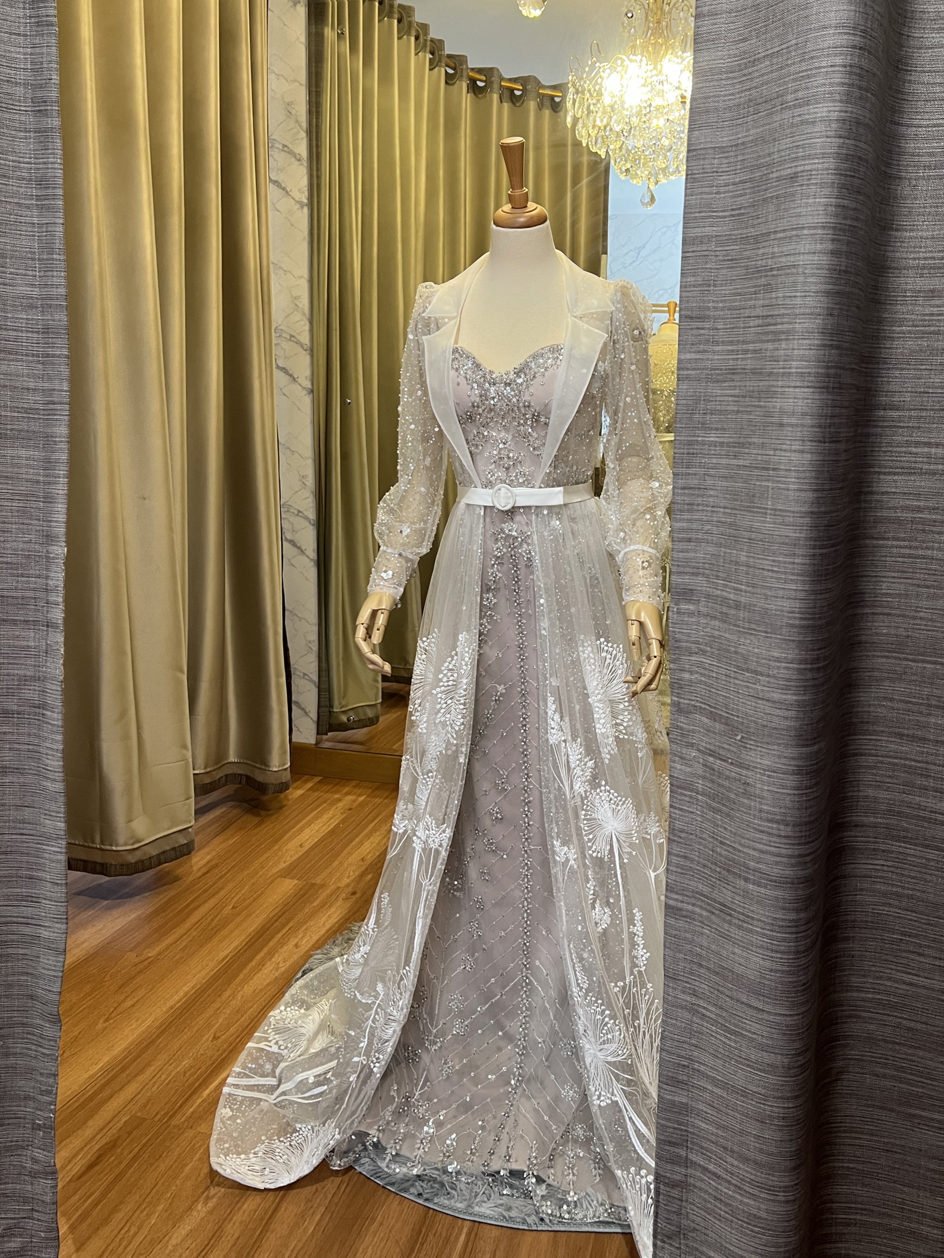 WC006 -  Lumina Fleur: The Transforming Chandelier beaded Gown with Dandelion Outer