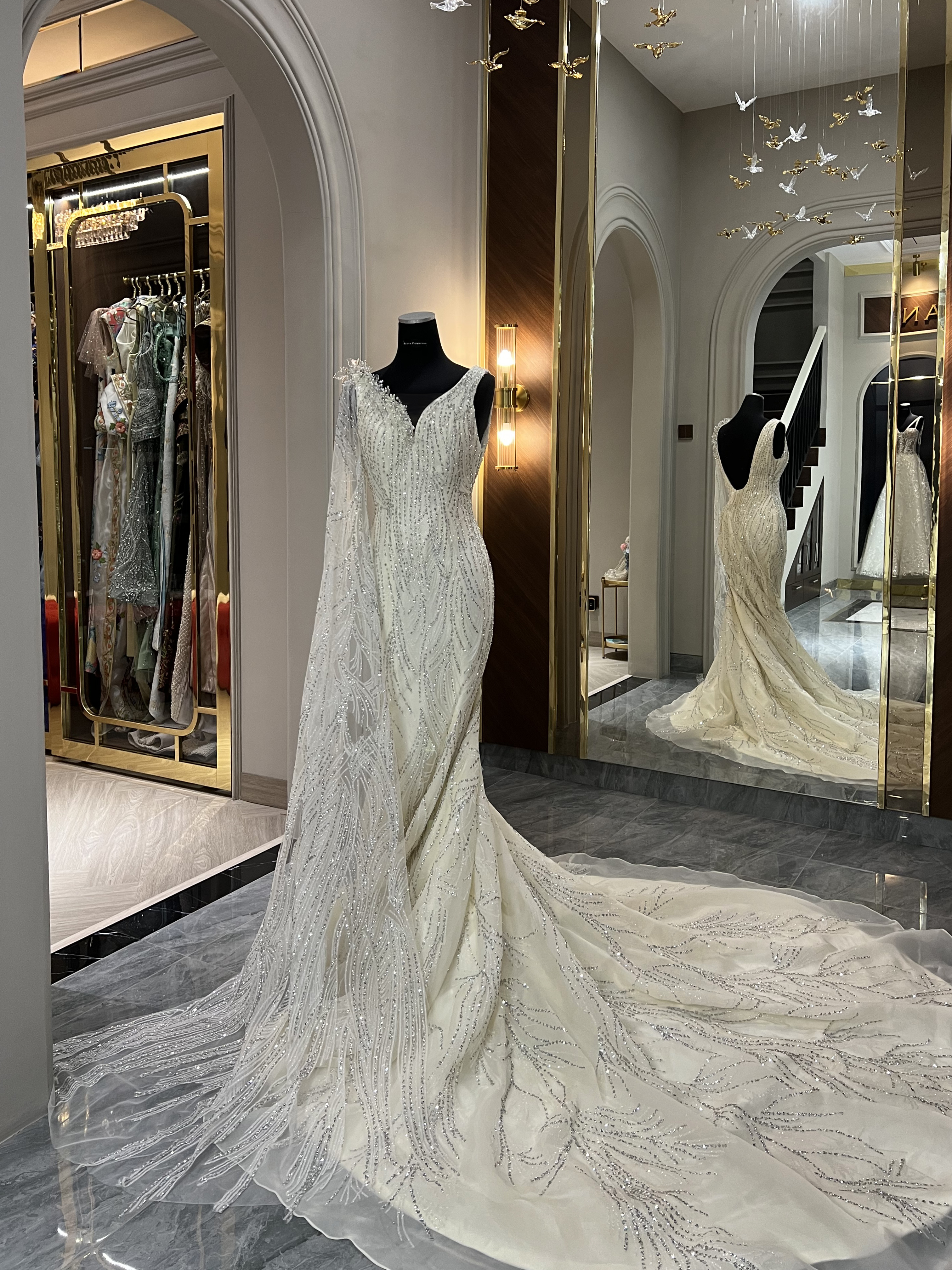 WC008 -  Starlit Grace: The Transforming Mermaid Gown in Ivory White