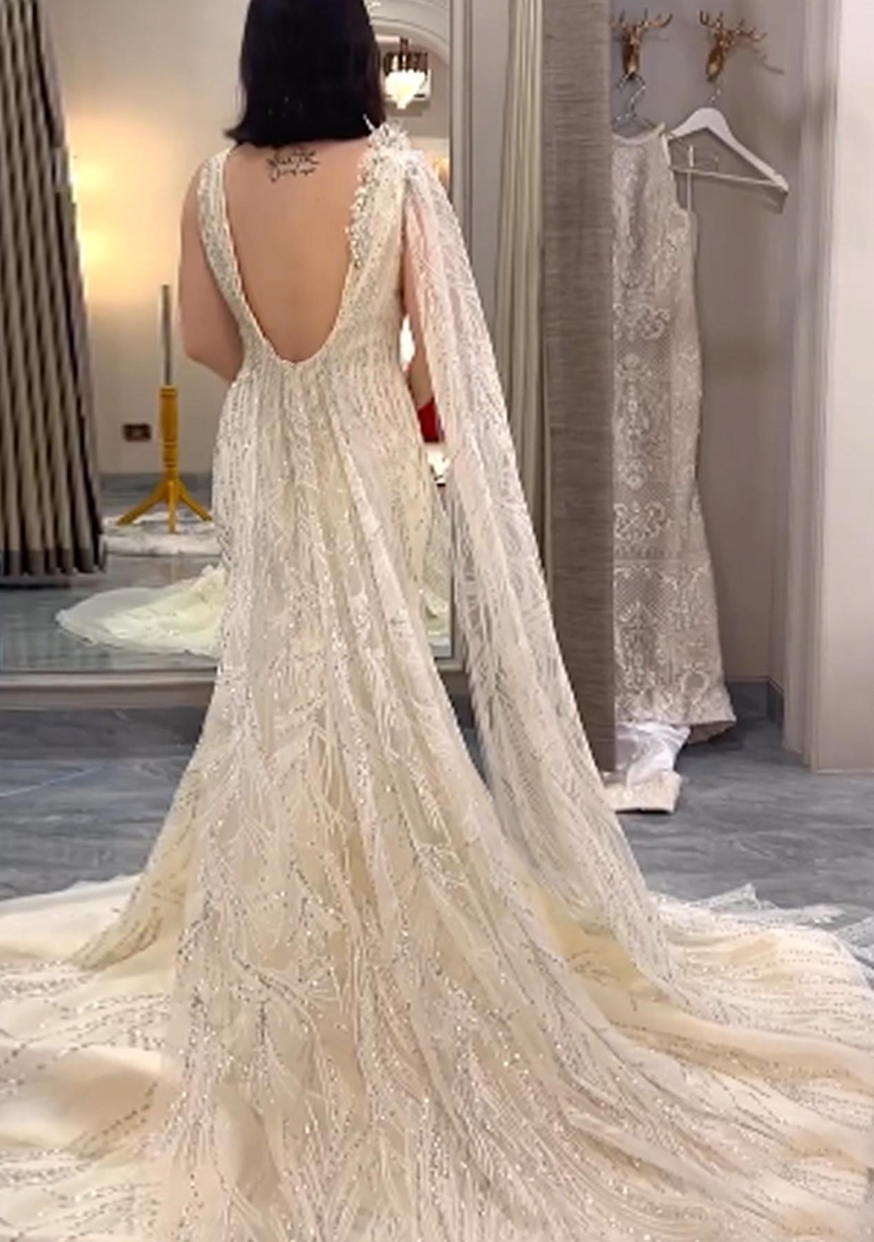 WC008 -  Starlit Grace: The Transforming Mermaid Gown in Ivory White