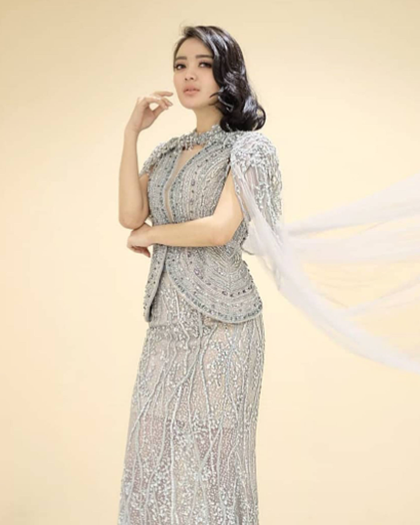 GC004 - Light Sage Green full beaded gown