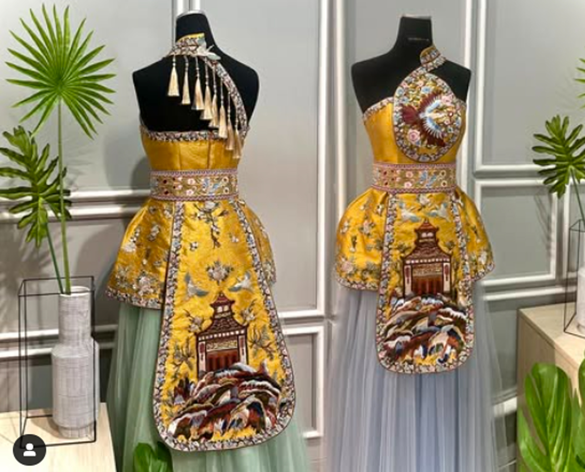 CC013- Colorblock Cheongsam in Regal Gold and Pastel Skirt