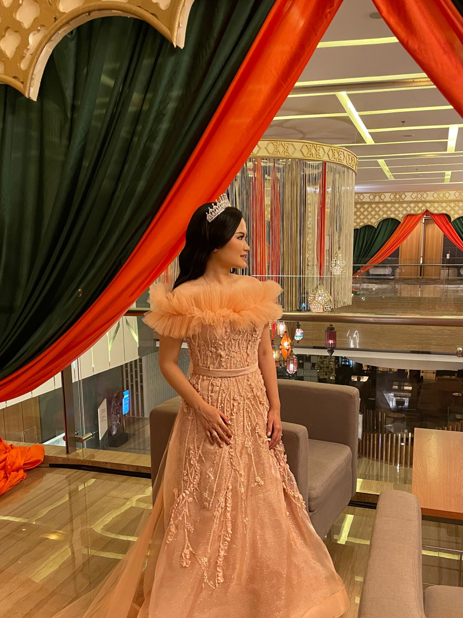 GC024 - Peach Blossom Grace: 3D Floral Appliqué A-Line Gown