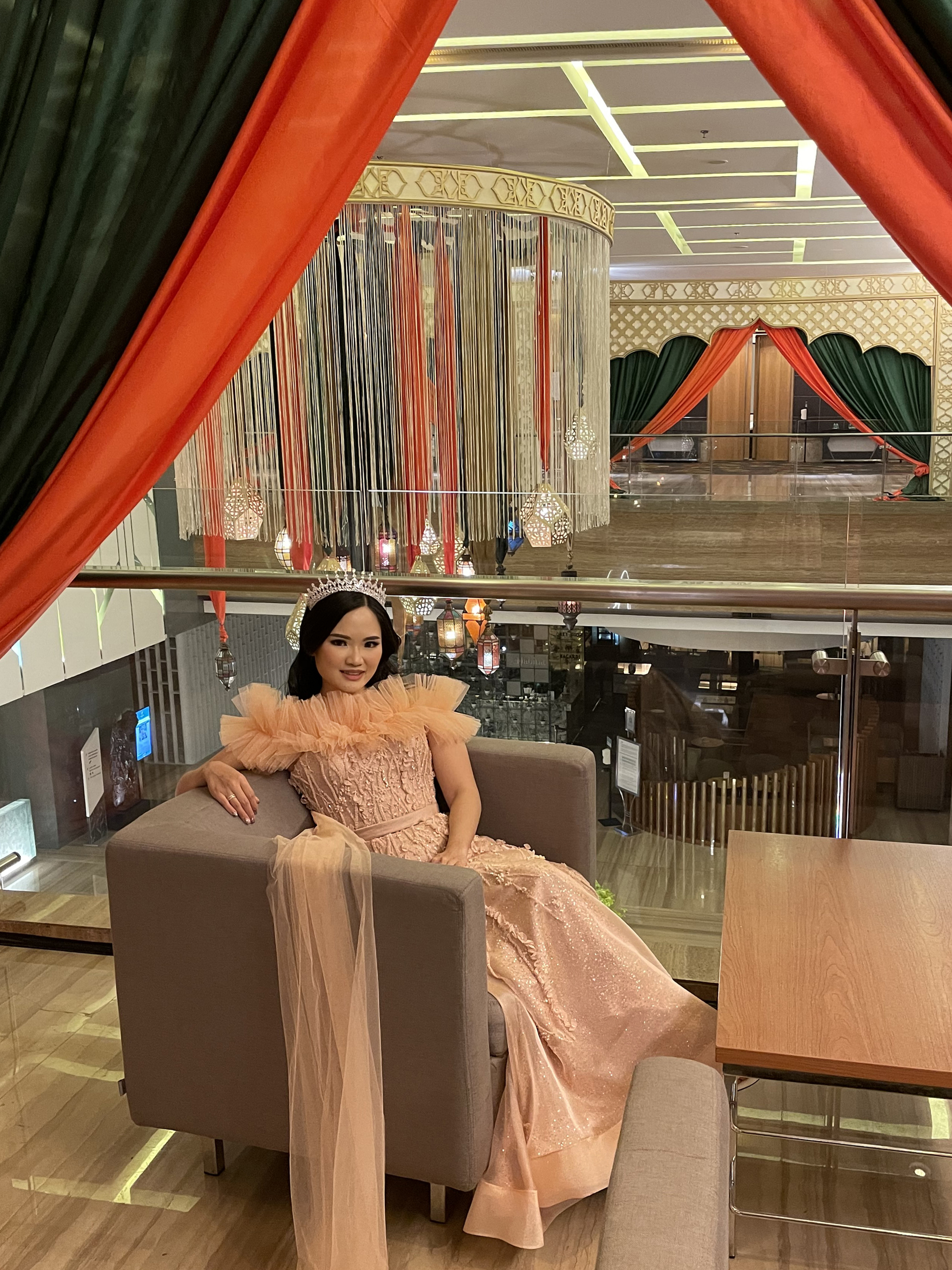GC024 - Peach Blossom Grace: 3D Floral Appliqué A-Line Gown