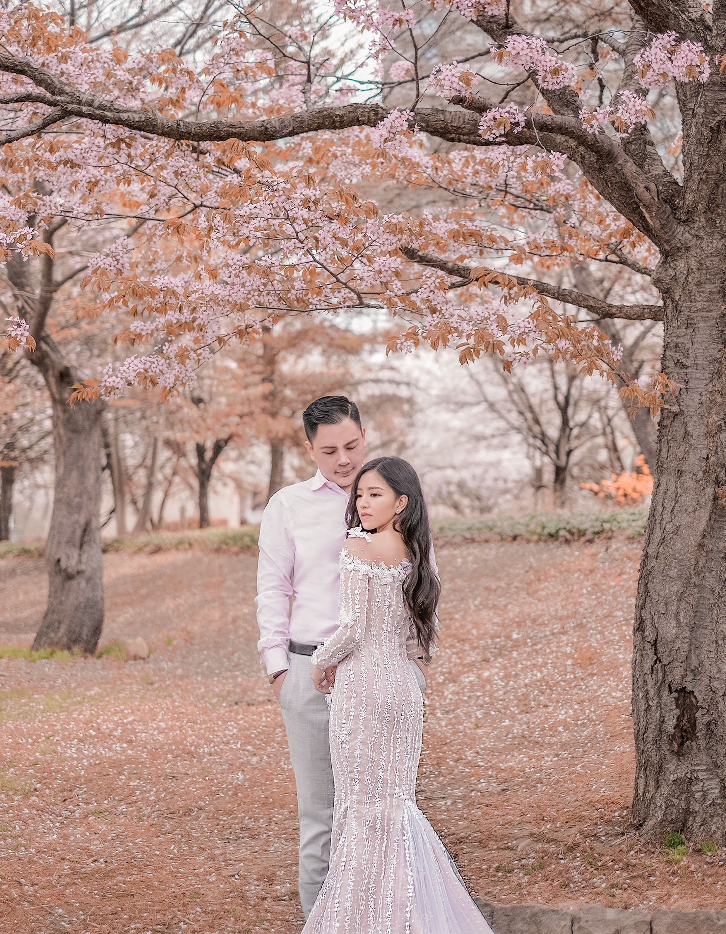 WC026 - Ethereal Grace: Nude Mermaid Gown with Lace and Butterfly