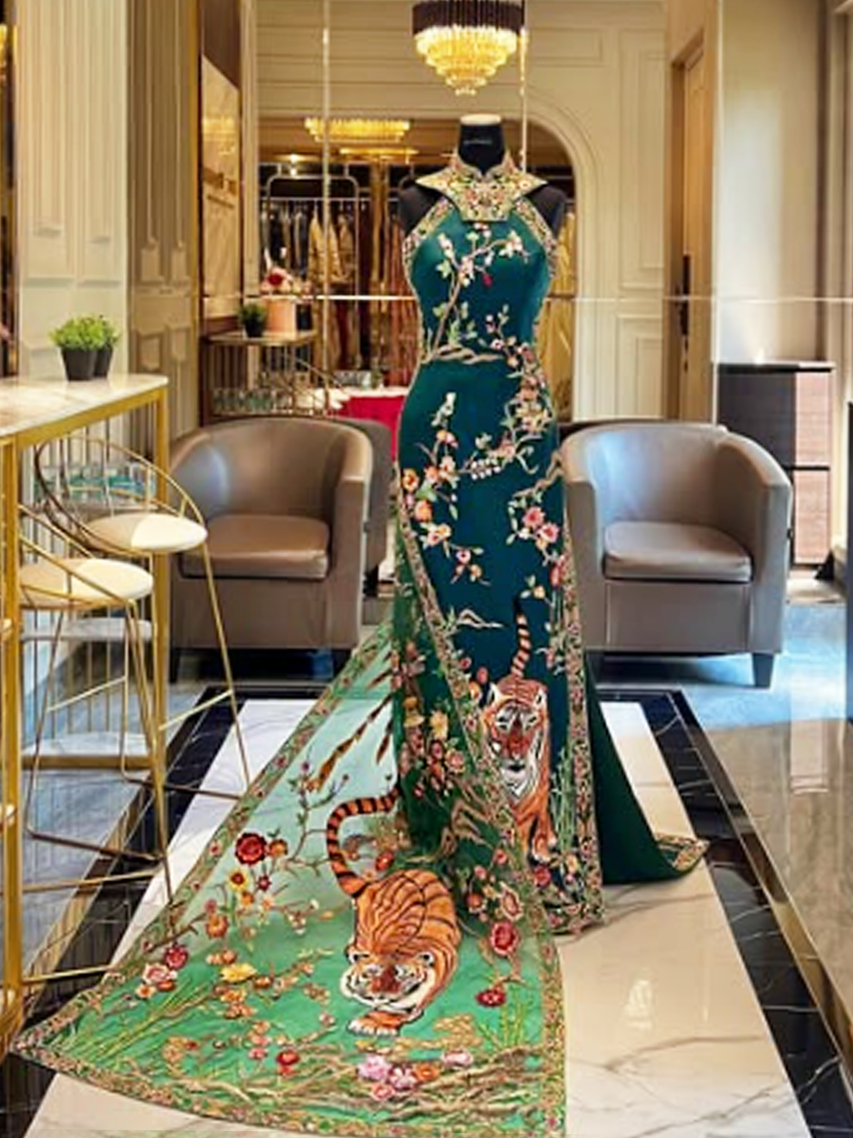 CC036 -  Majestic Harmony: The Tiger and Phoenix Cheongsam