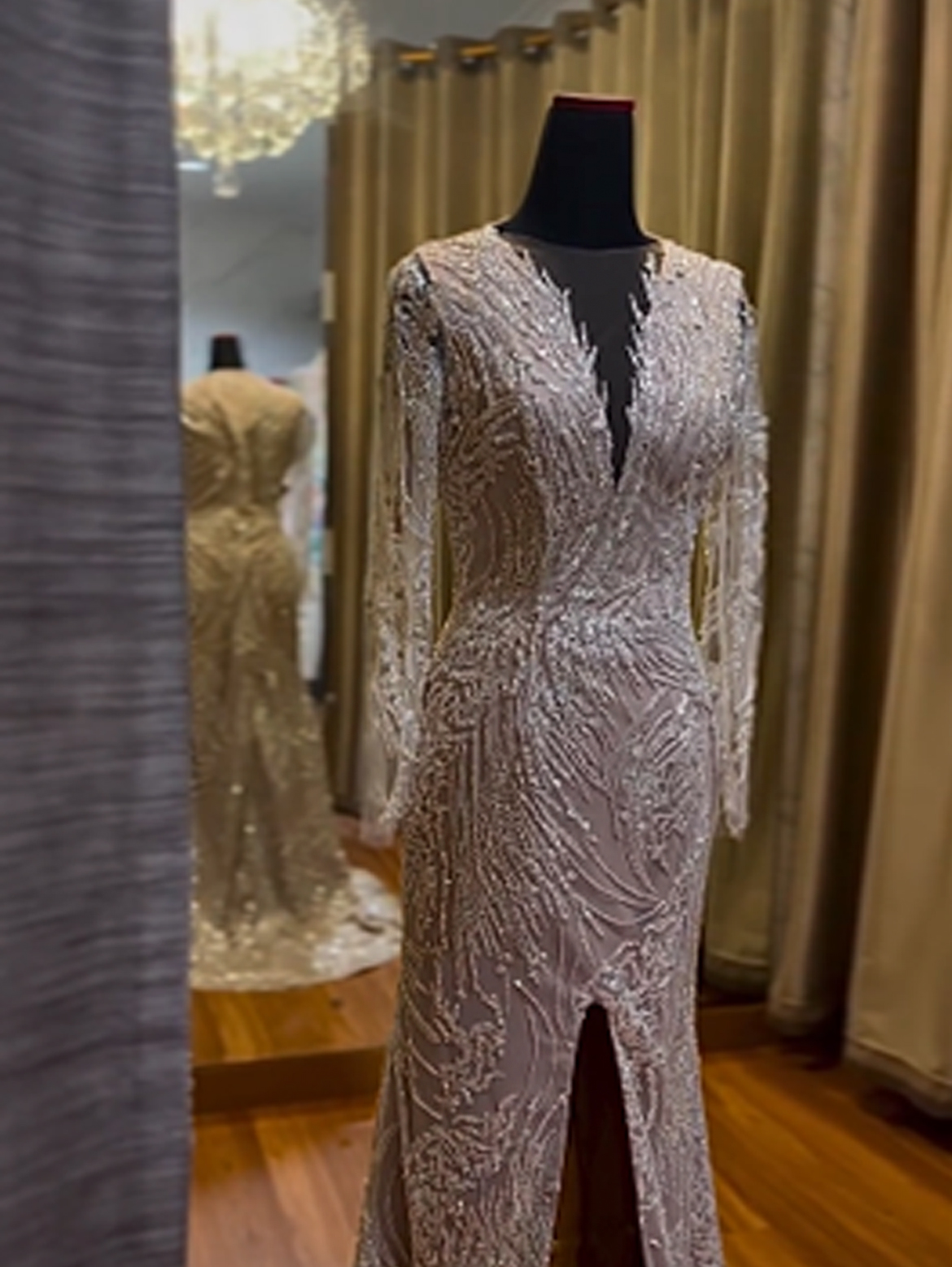 WC028 - Whispered Geometry: Nude Mermaid Lace Gown