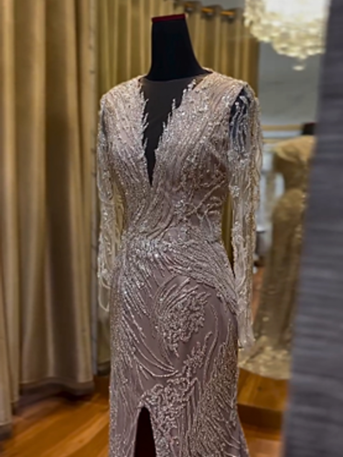 WC028 - Whispered Geometry: Nude Mermaid Lace Gown