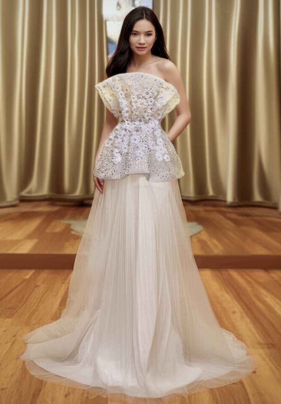 WC001 -  Sculpted Elegance: The 3D Bloom White Gown