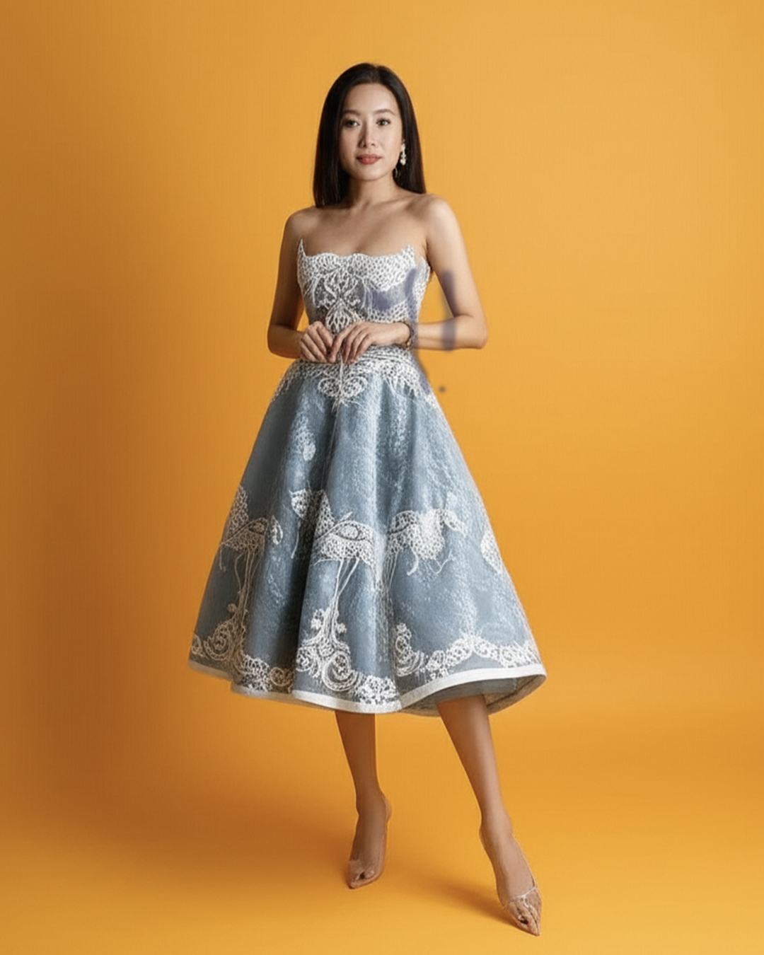 GC001- Whimsical Whirl: Dusty Blue Merry-Go-Round A-Line Dress