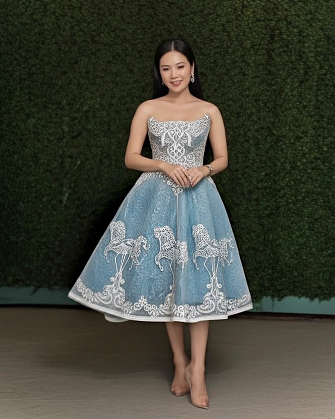 GC001- Whimsical Whirl: Dusty Blue Merry-Go-Round A-Line Dress