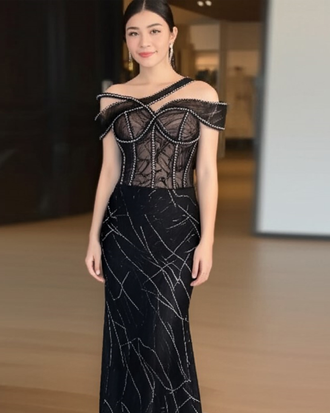 GC002- Assymetrical Black Evening Gown