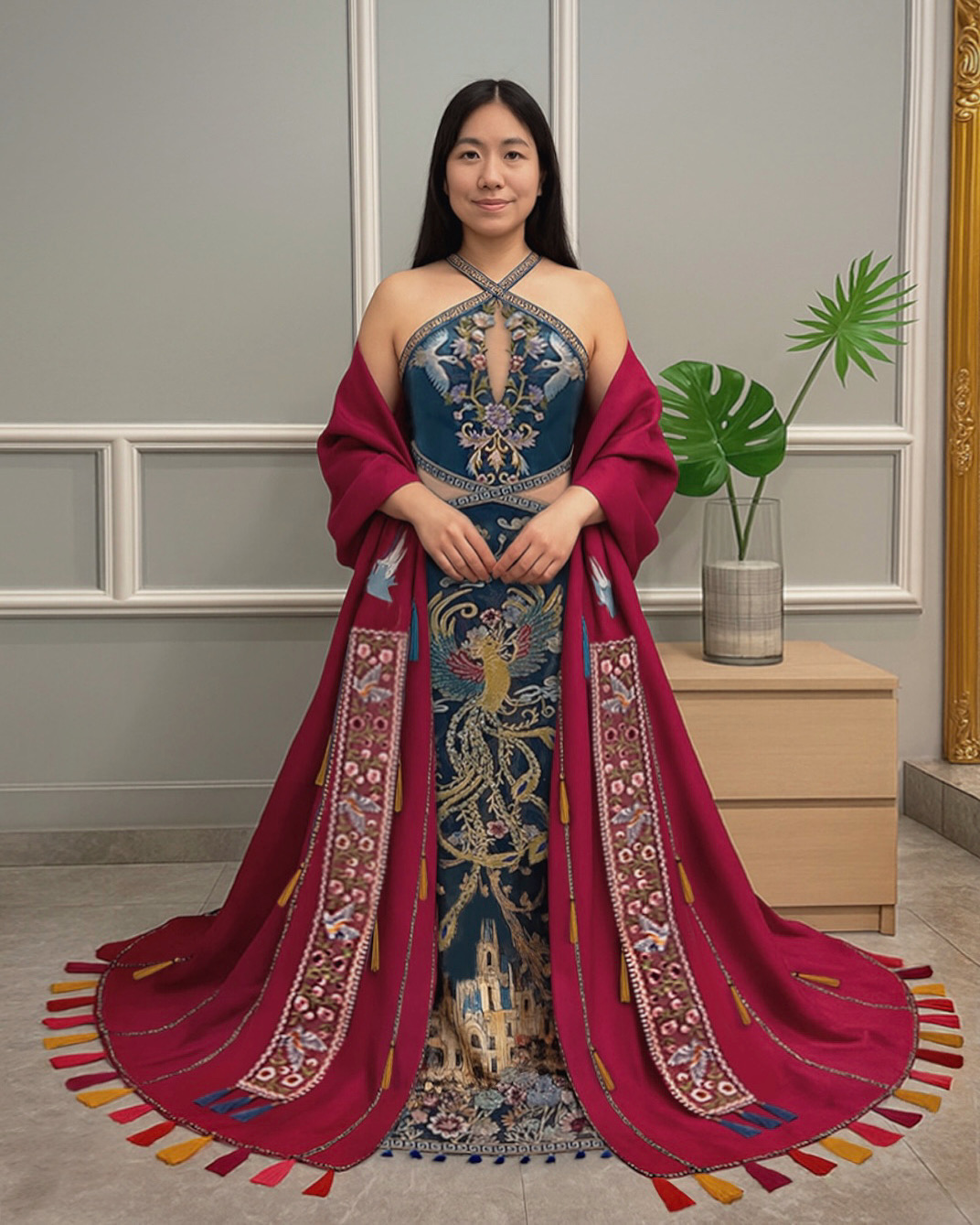 CC042 -  Aegean Dreams & Crimson Fuchsia Flames: An Ultimate Contrasting Bold Statement