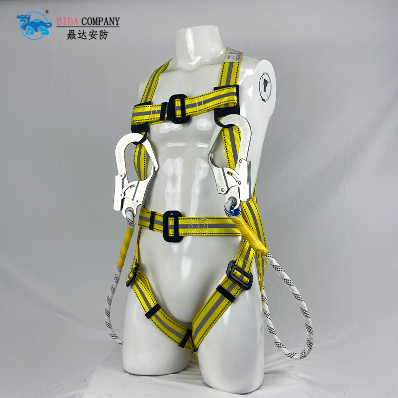Full-body warning harness - with double hooks - with Shock-absorbing Lanyard