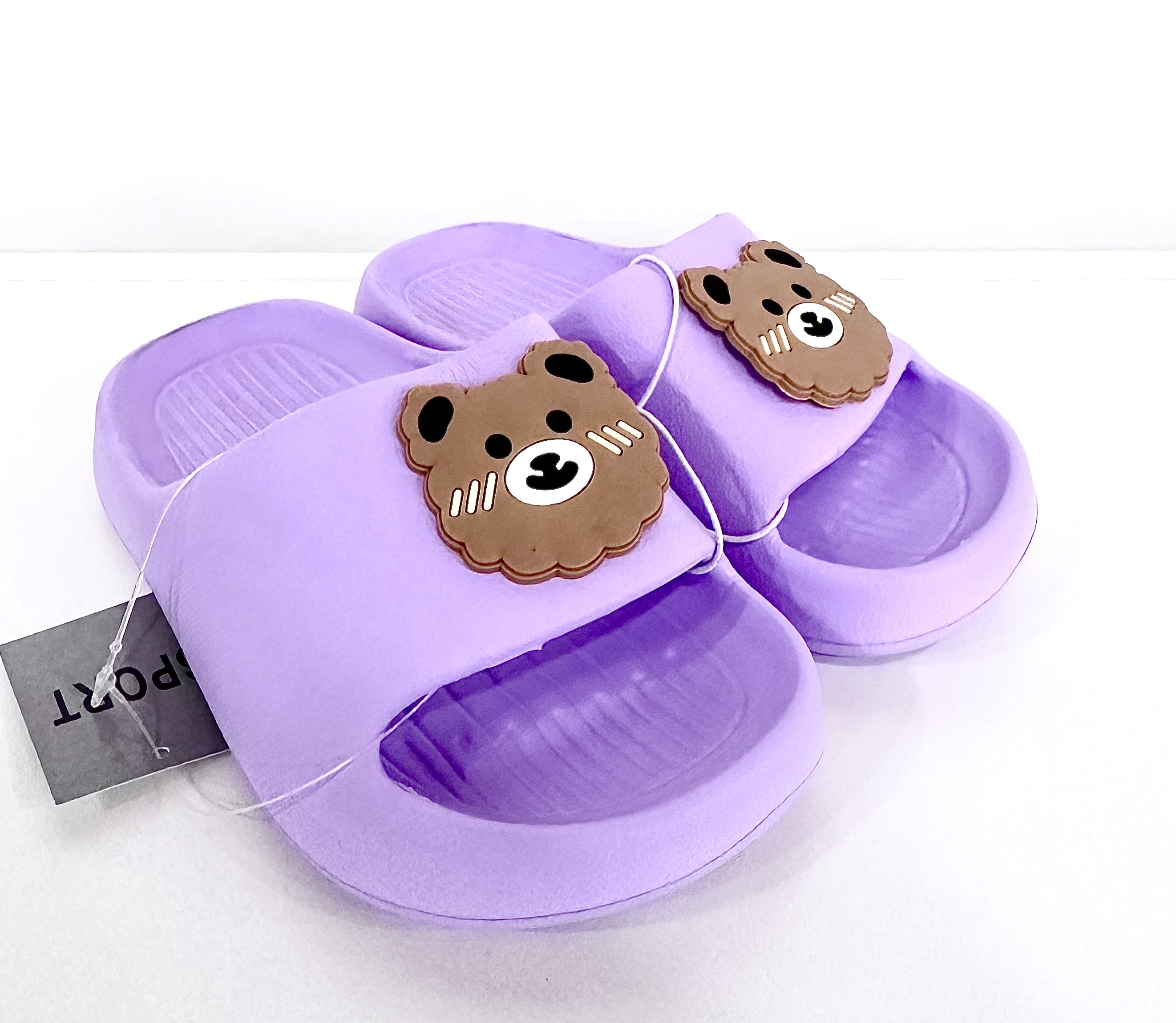 Violetinės šlepetės su meškiukais