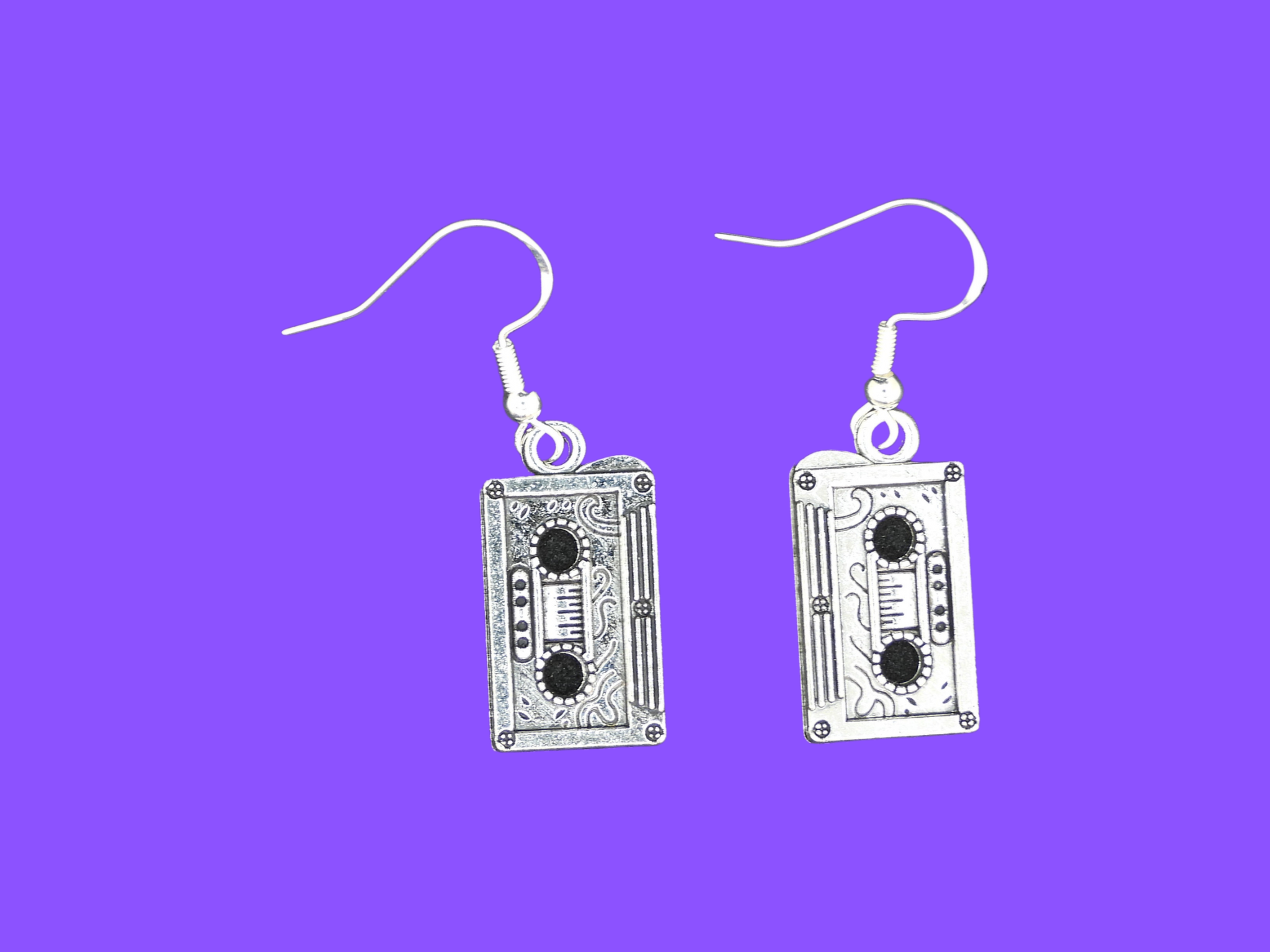 Cassette Tape Charm Dangle Earrings – Zinc Alloy with 925 Sterling Silver Hooks