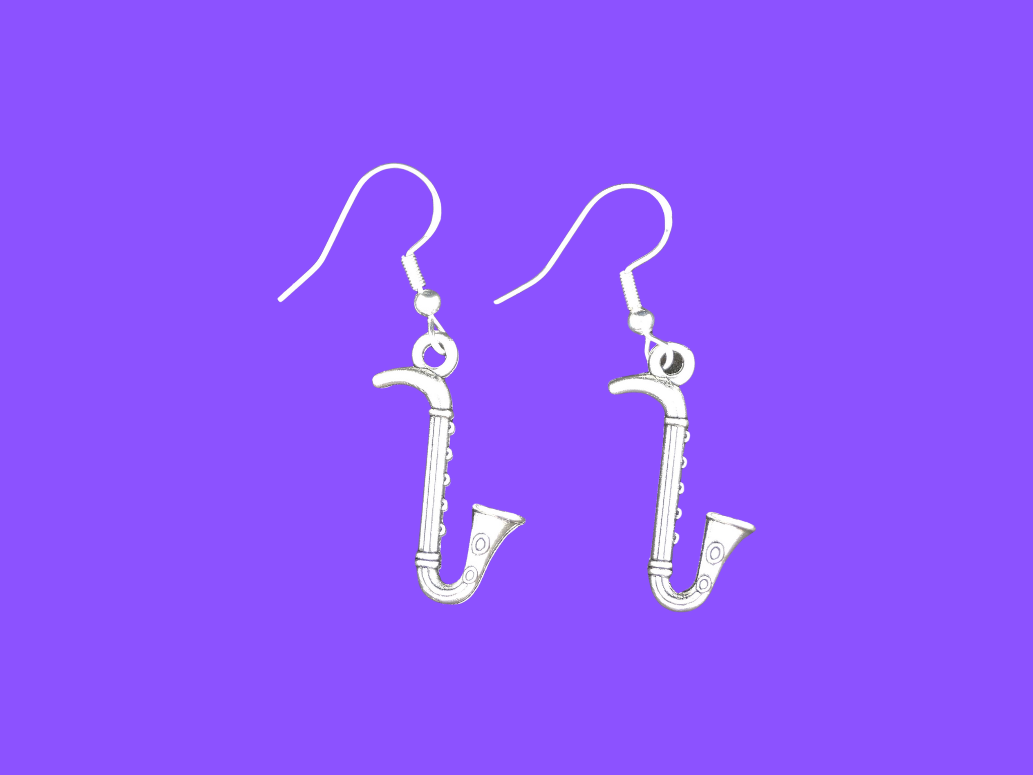 Saxophone Charm Dangle Earrings – Zinc Alloy with 925 Sterling Silver Hooks
