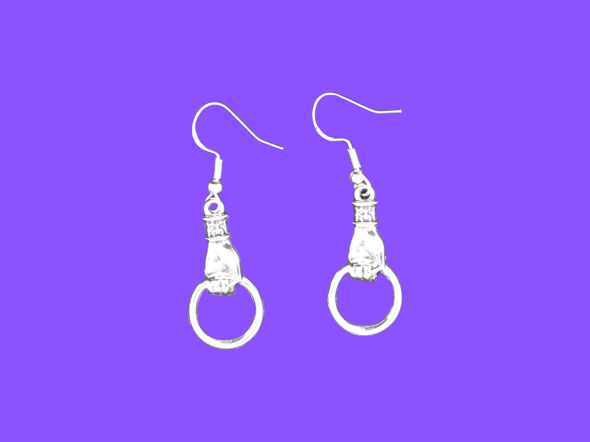 Hand Holding a Ring Charm Earrings – Zinc Alloy with 925 Sterling Silver Hooks