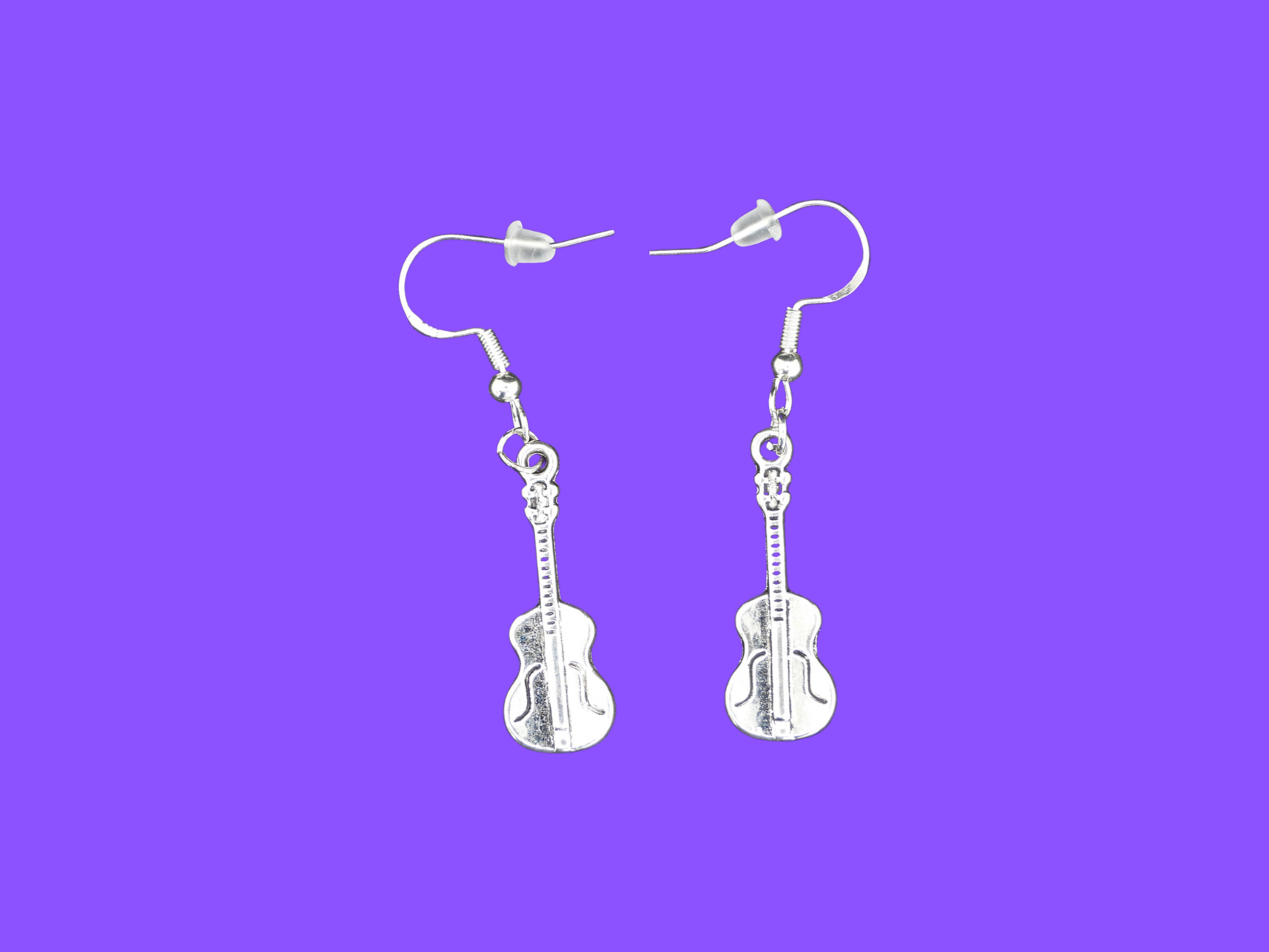 Violin Charm Dangle Earrings – Zinc Alloy with 925 Sterling Silver Hooks