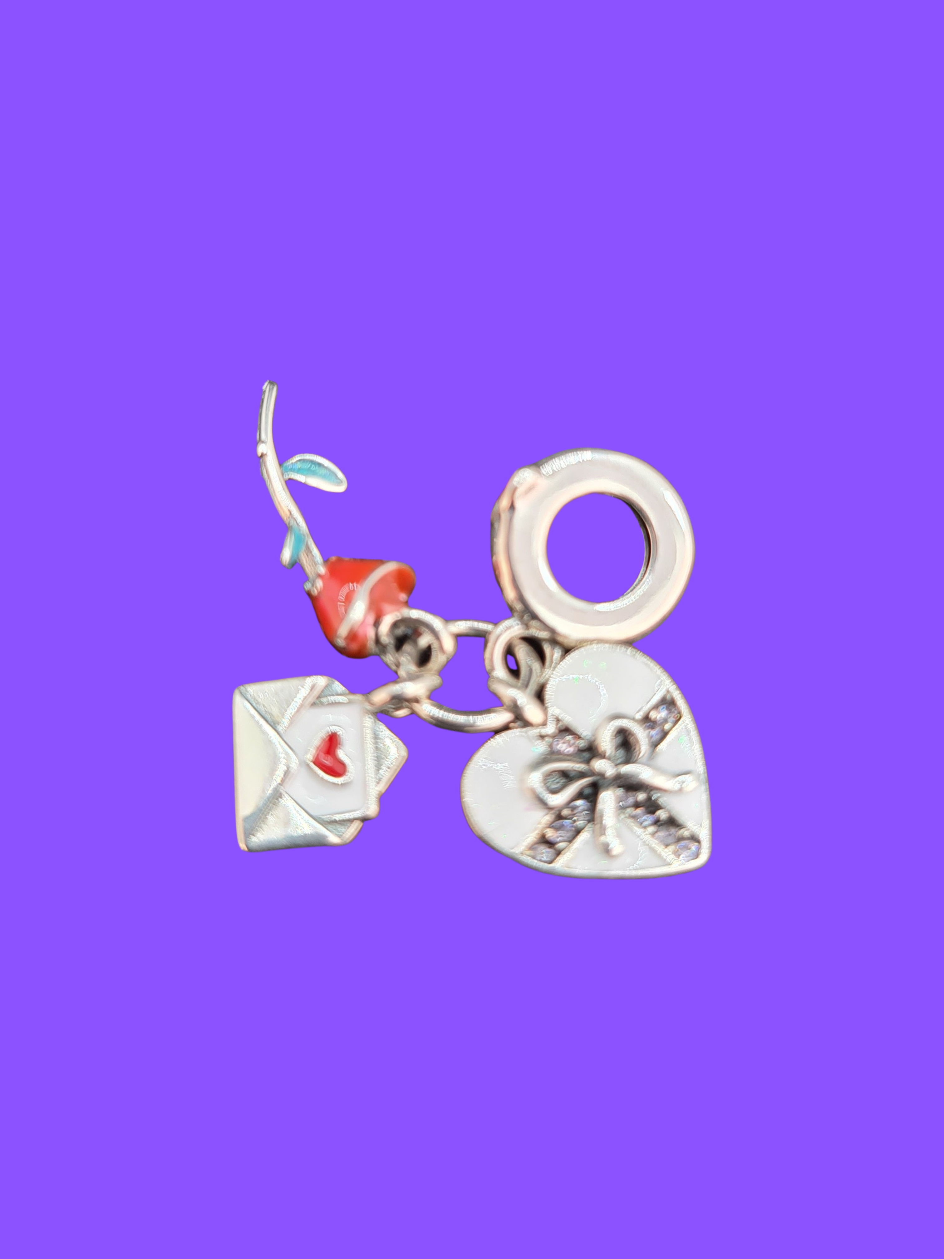 925 Sterling Silver Red Rose, Love Letter & Locket Charm Set with Owl Presentation Box