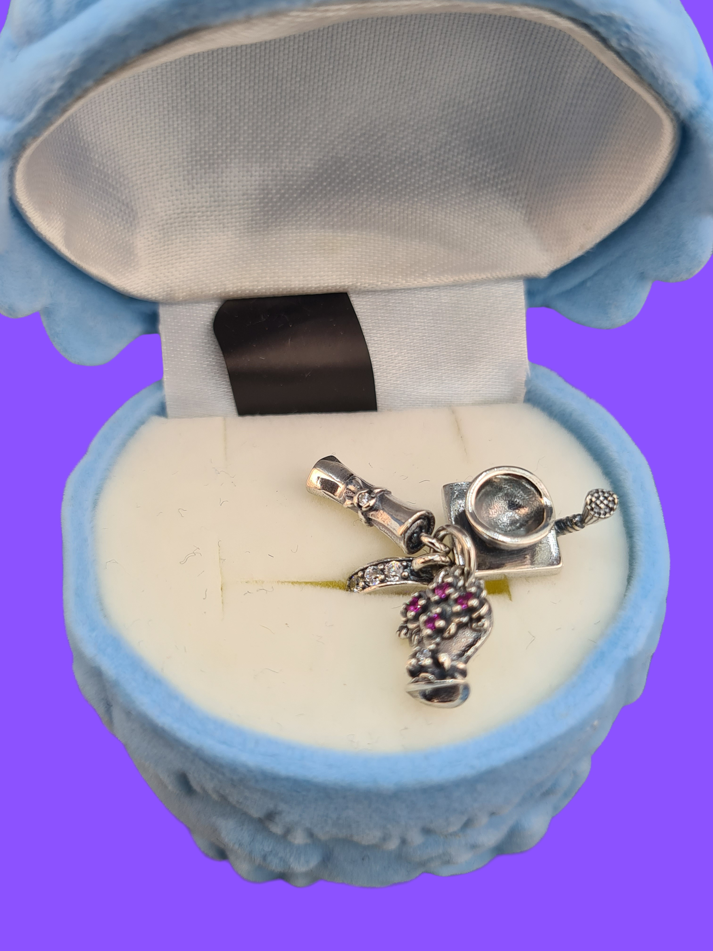 925 Sterling Silver Scroll & Ink Well Charm Set with Owl Presentation Box