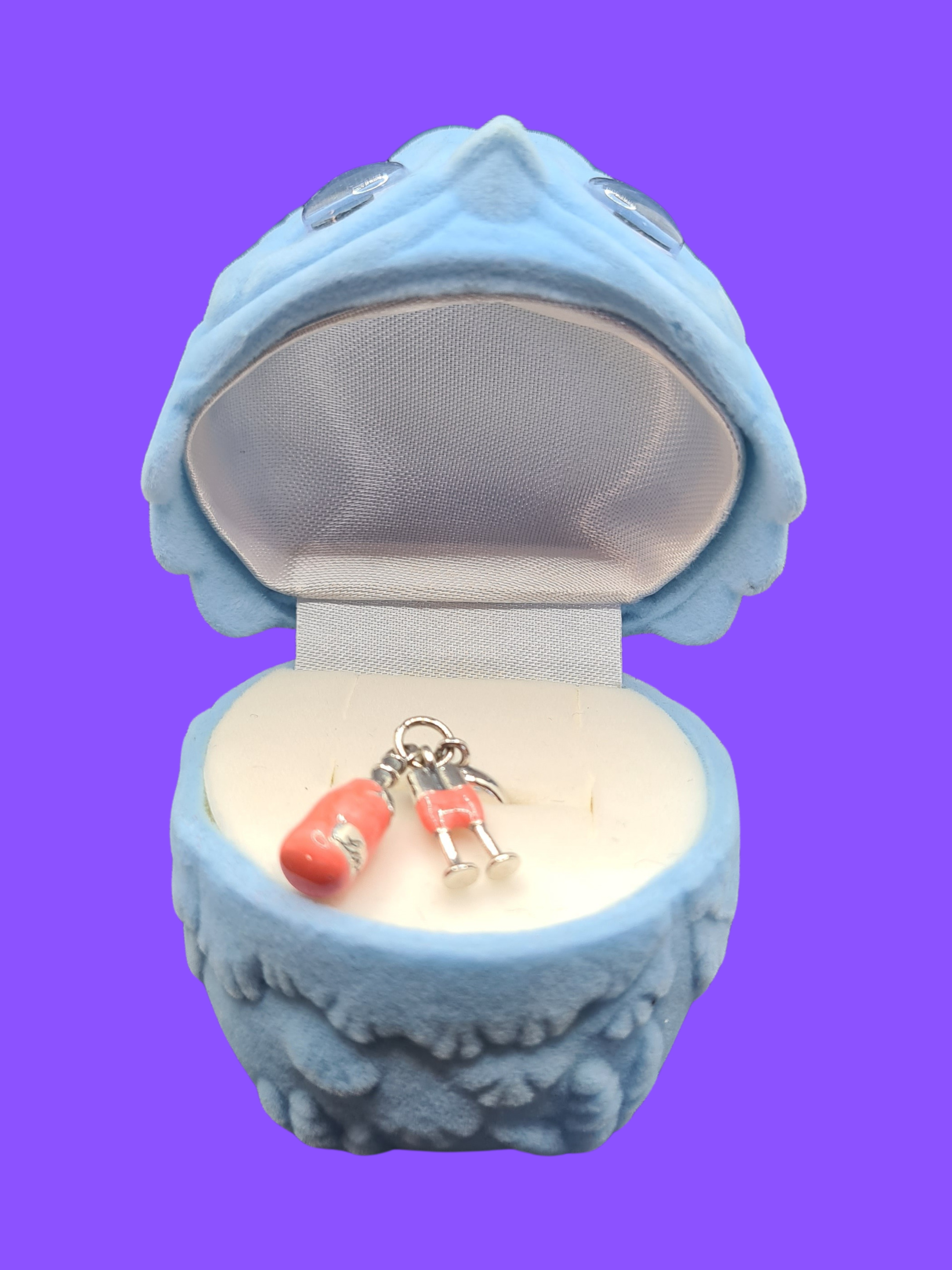 925 Sterling Silver Prosecco Glasses & Bottle Charm Set with Owl Presentation Box